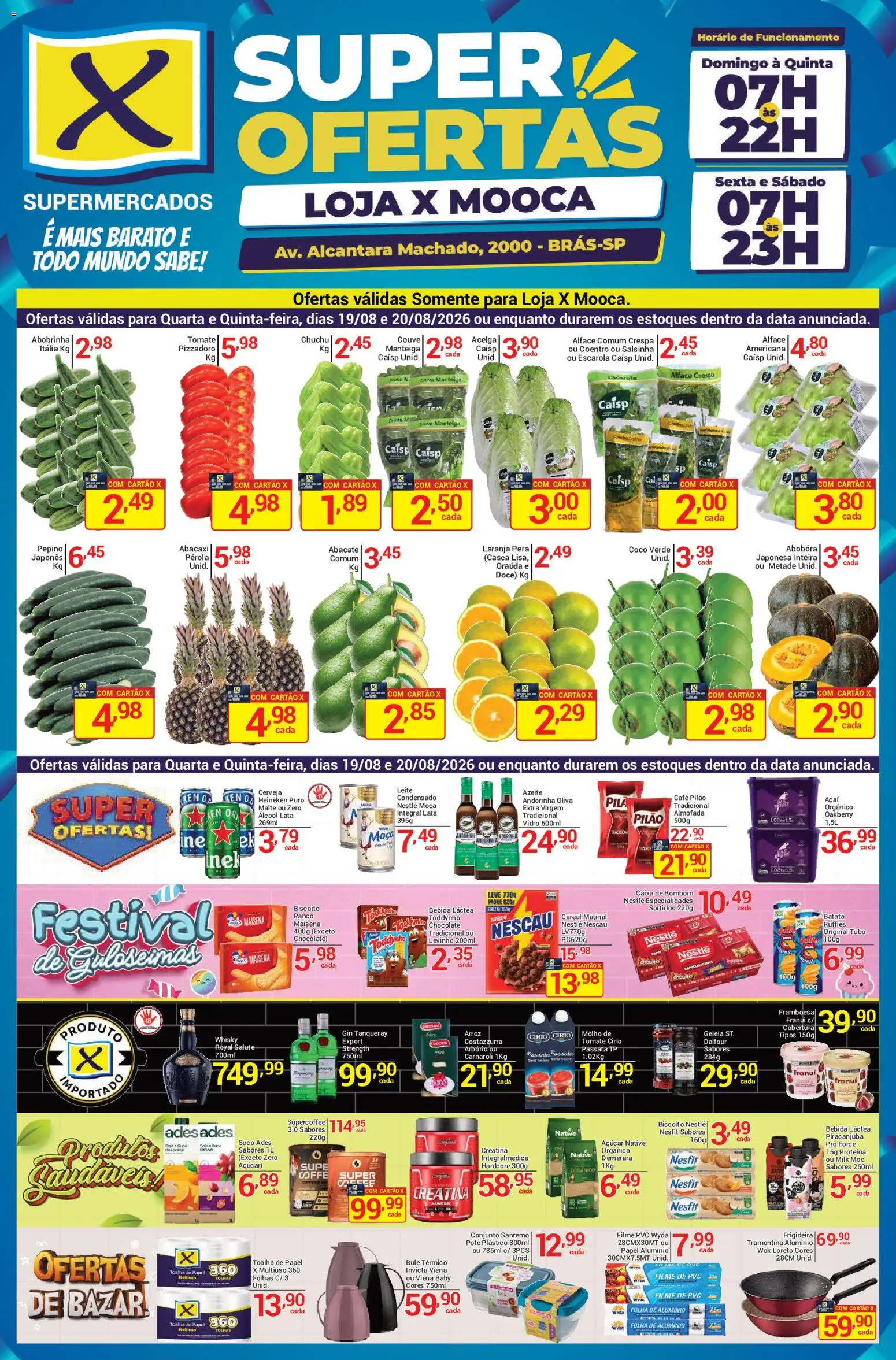 X Supermercados Folheto - válido de 19/08/2026 | Página: 1 | Produtos: Creatina, Chuchu, Tomate, Café
