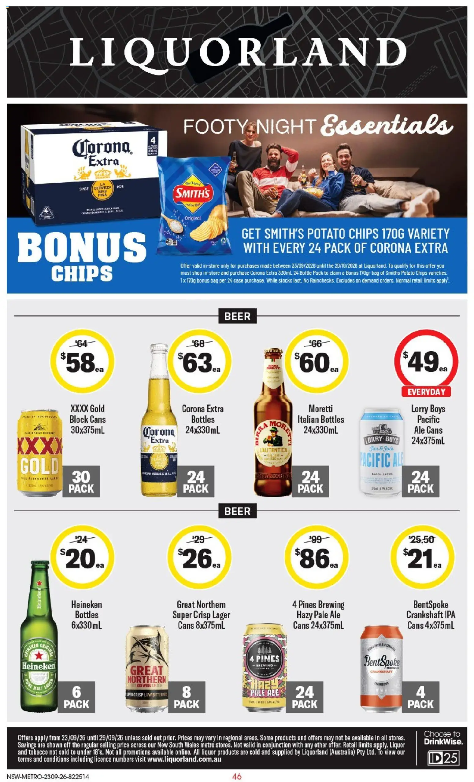 Coles catalogue - valid from 23/09/2026 | Page: 1 | Products: Heineken, Chips, Case, Bag