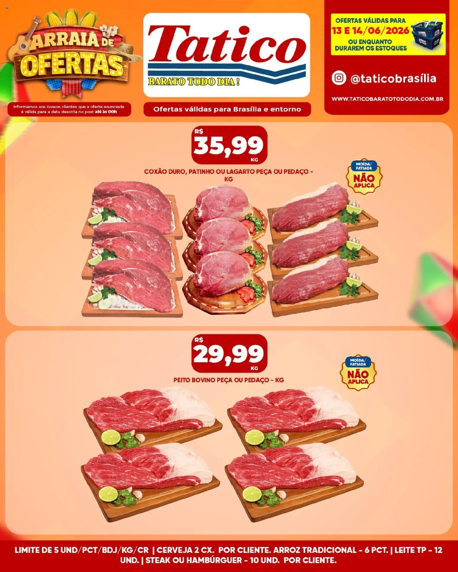 Tatico Folheto - válido de 13.06.2026 | Página: 5 | Produtos: Leite, Cerveja, Arroz, Hambúrguer