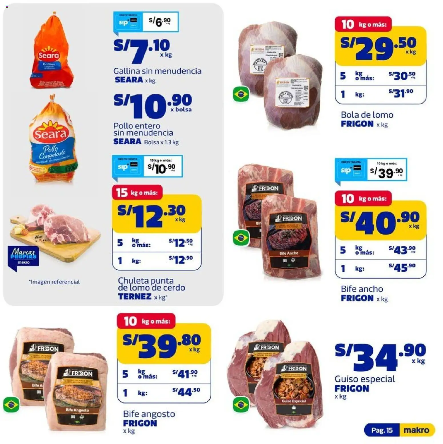 Catálogo Makro válido desde 13/08/2026 | Página: 15 | Productos: Pollo entero, Cerdo, Bolsa, Pollo congelado