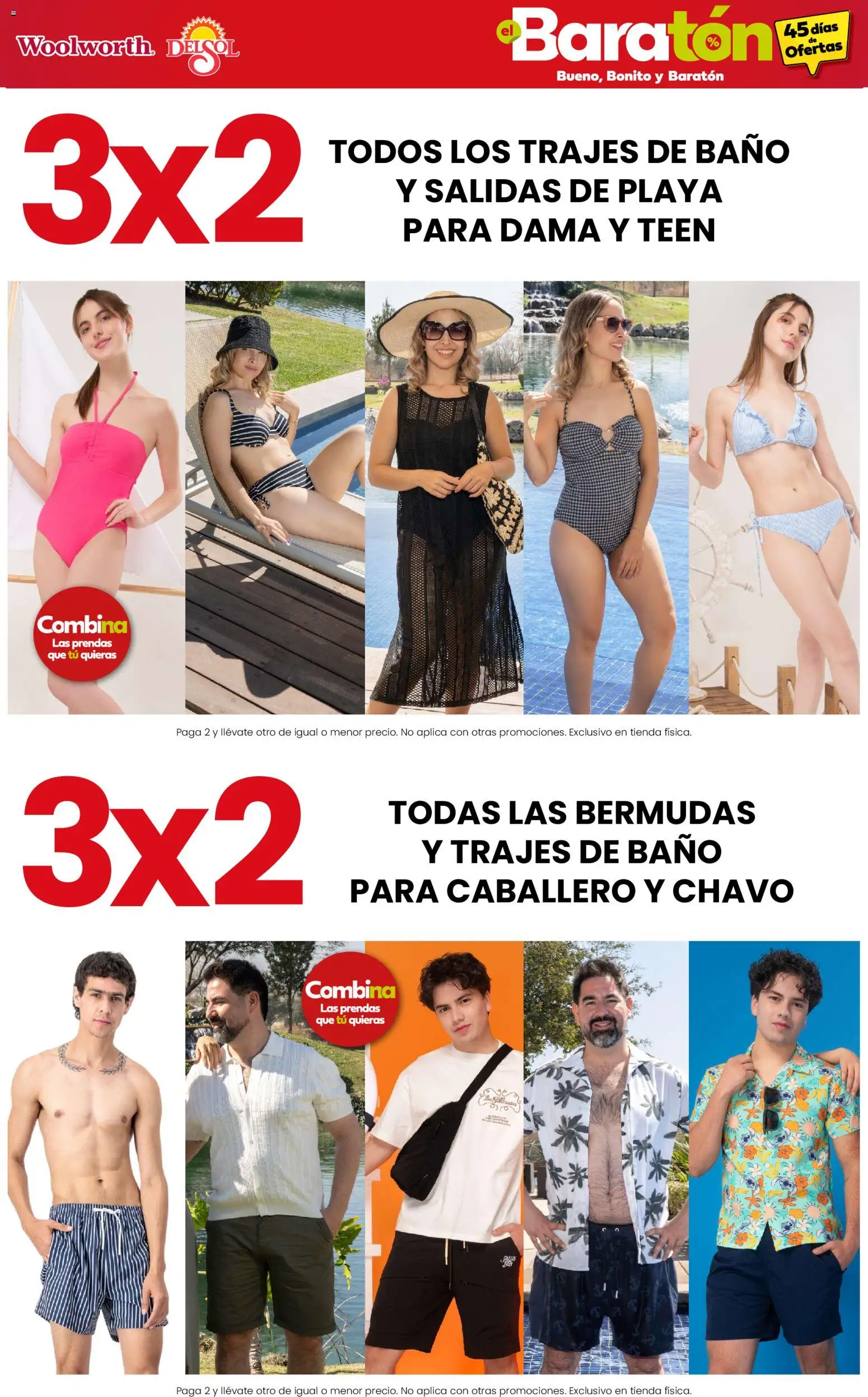 Nuevas ofertas de Del Sol y Woolworth válidas en toda la República Mexicana desde el 30/07/2026. ¡Encuentra las mejores ofertas en Del Sol y Woolworth catálogo Bueno, Bonito y Baratón! | Página: 8 | Productos: Bermudas, Baño