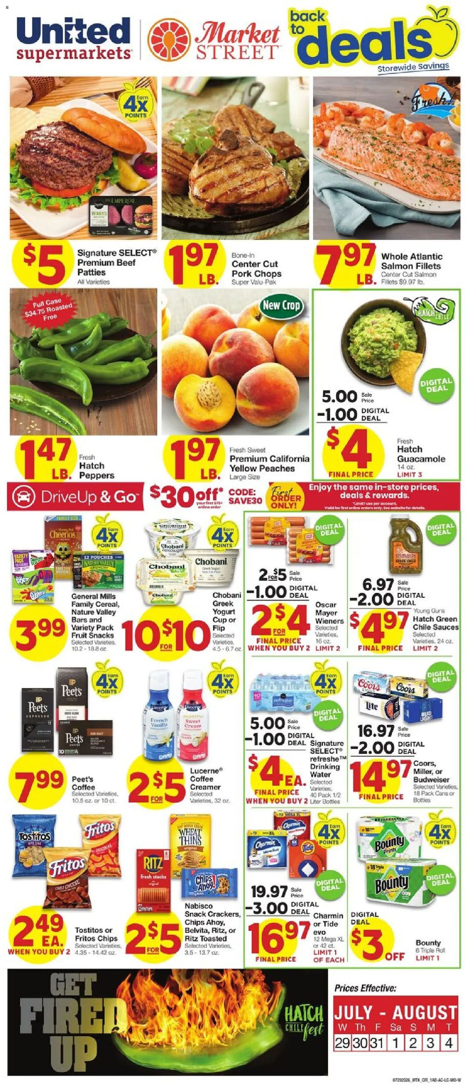 United Supermarkets Weekly Ad - valid from 07/29/2026 | Page: 1 | Products: Yogurt, Coffee, Beef, Case