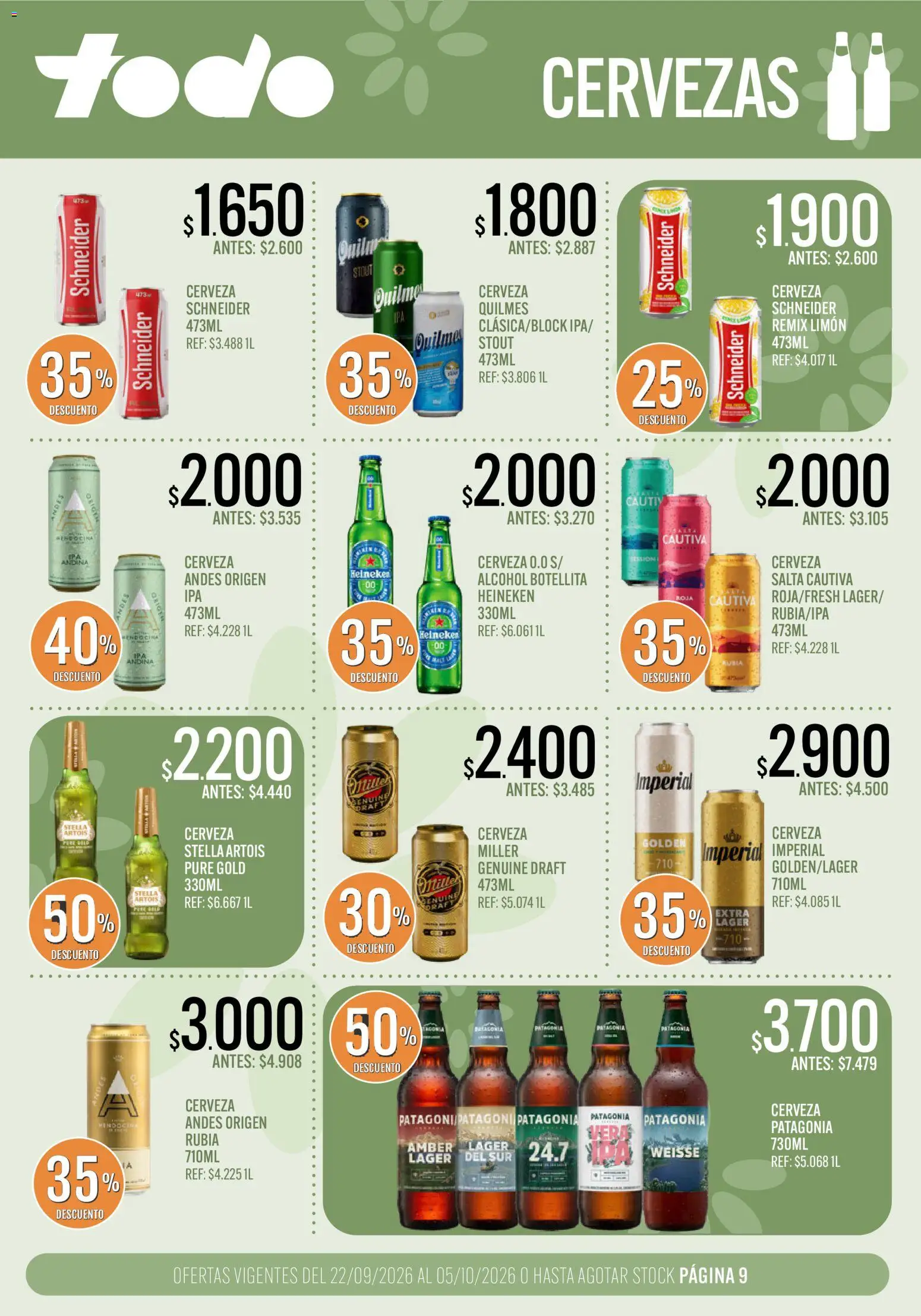 Supermercados TODO catálogo │ válido desde el 22/09/2026 | Página: 9 | Productos: Heineken, Cerveza, Alcohol, Puré
