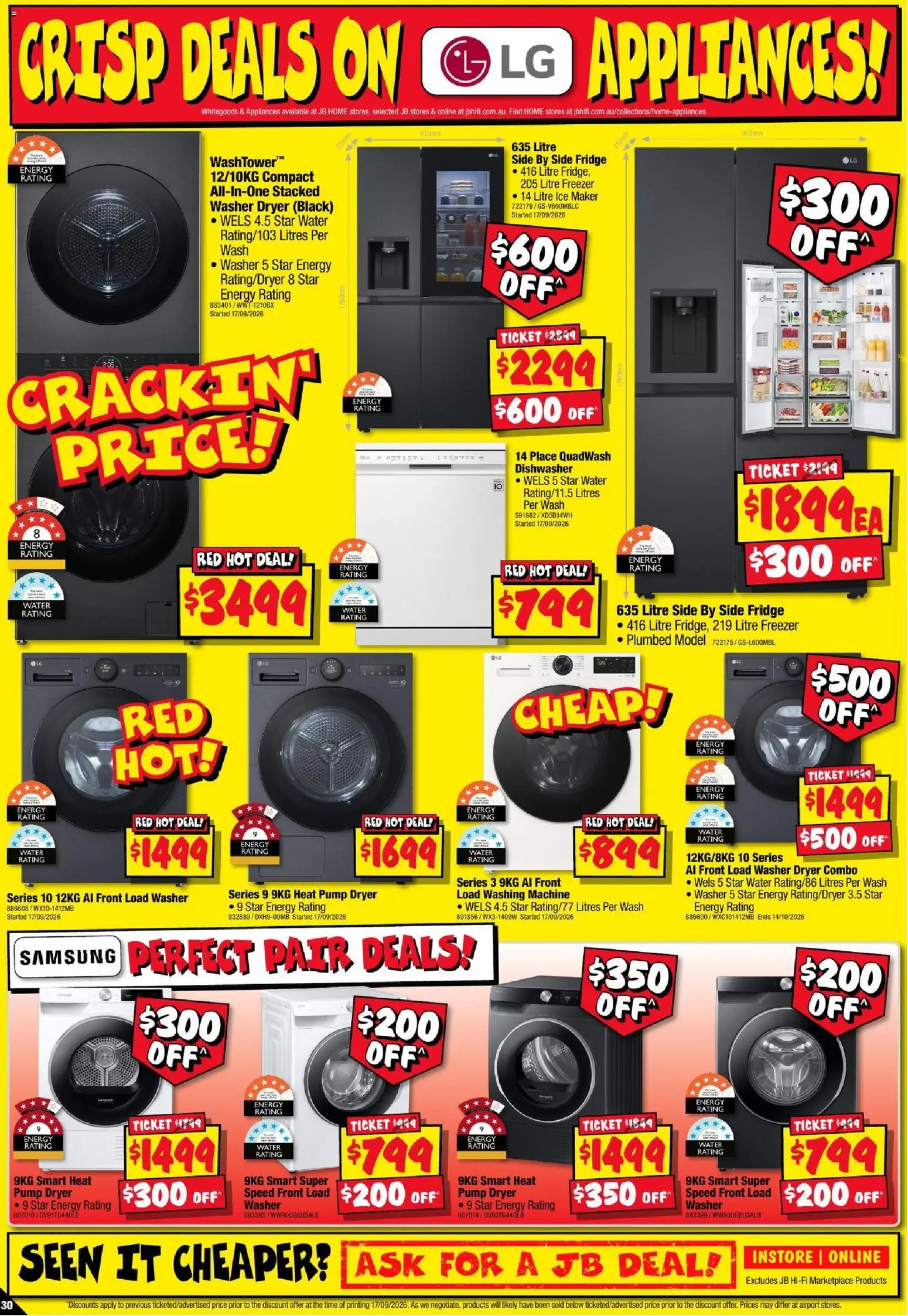 JB Hi-Fi catalogue - valid from 24/09/2026 | Page: 30 | Products: Ice, Fridge, Freezer, Washing machine