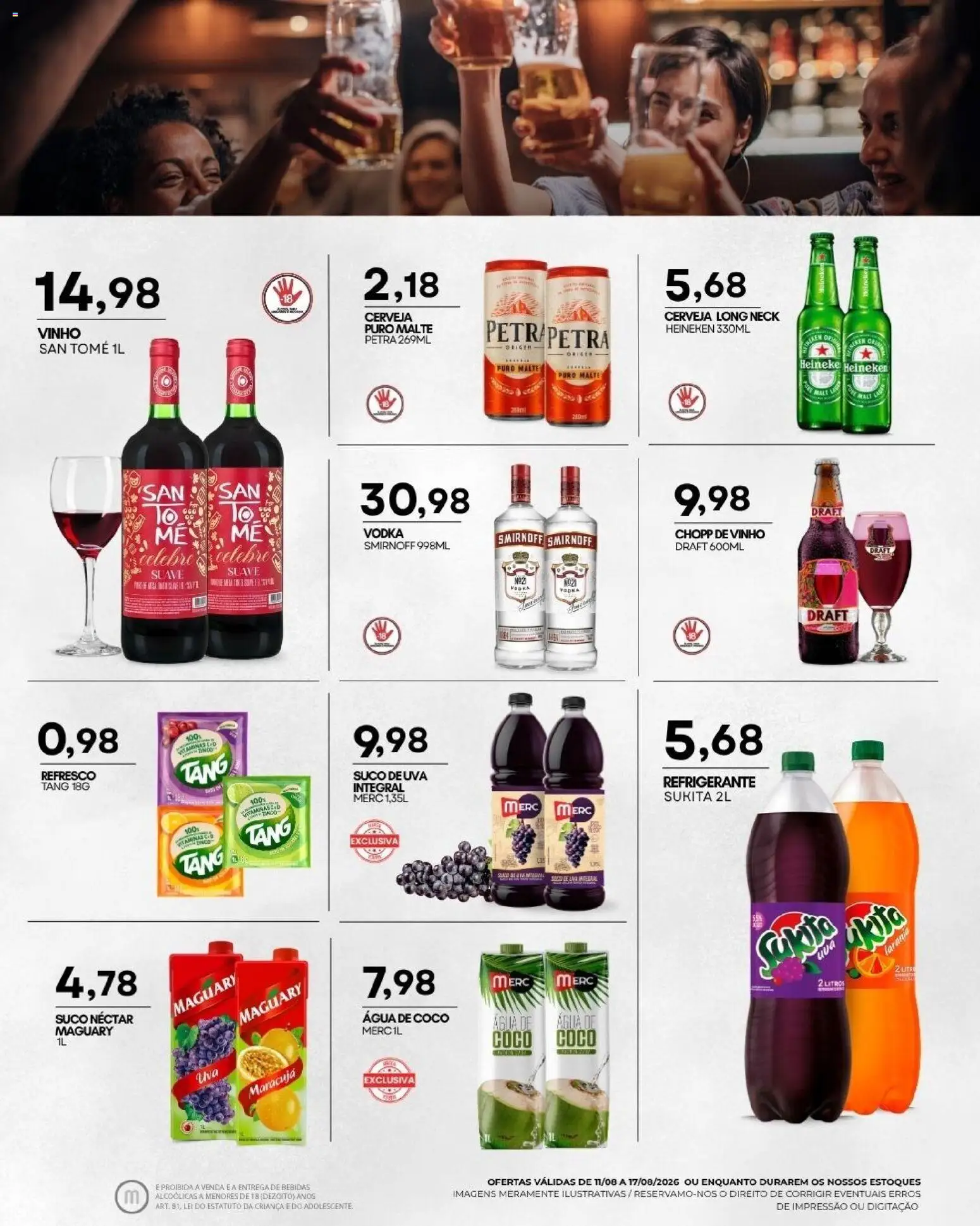 Mercadão Atacadista Folheto - válido de 11/08/2026 | Página: 10 | Produtos: Bebidas, Vinho, Água, Heineken