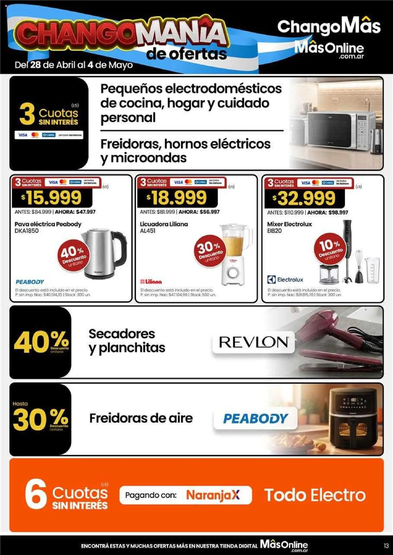 Changomas ofertas │ válido desde el 05.05.2026 | Página: 13 | Productos: Pava, Microondas, Licuadora, Pava eléctrica