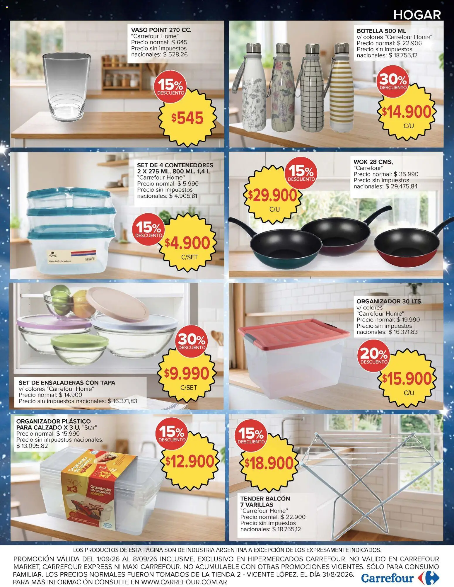 Carrefour - Ofertas │ válido desde el 01/09/2026 | Página: 26 | Productos: Organizador, Botella, Tender, Wok