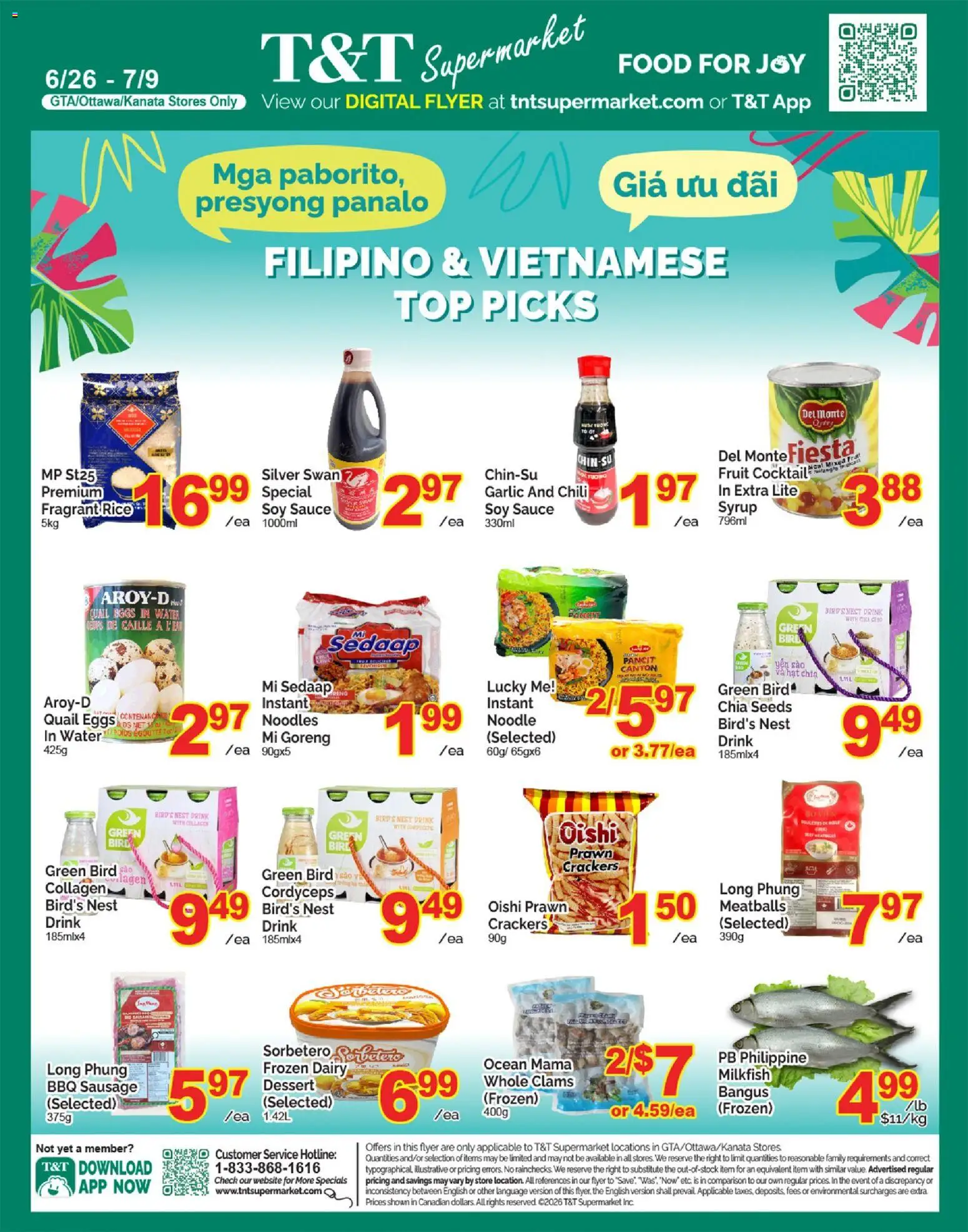 T&T Supermarket flyer valid from Jun 26, 2026 | Page: 1 | Products: Rice, Noodles, Hat, Eggs