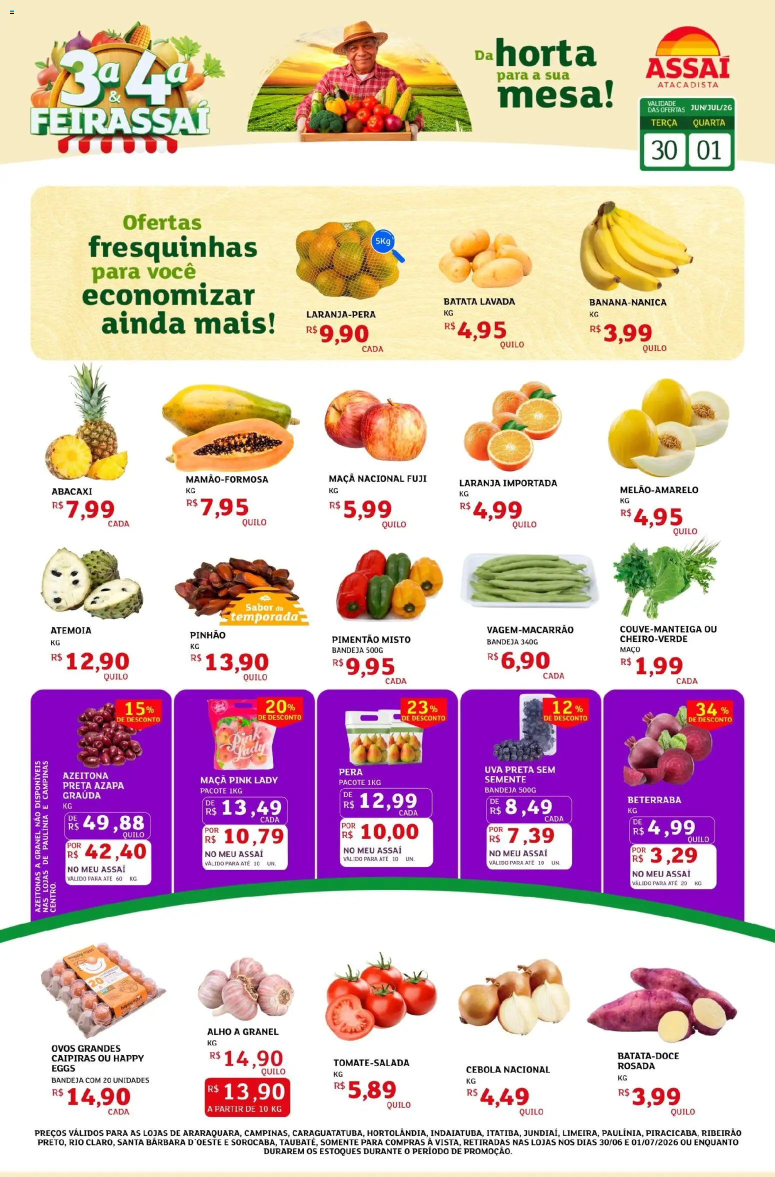 Assaí Atacadista Folheto - válido de 30/06/2026 | Página: 1 | Produtos: Pera, Alho, Cebola, Ovos