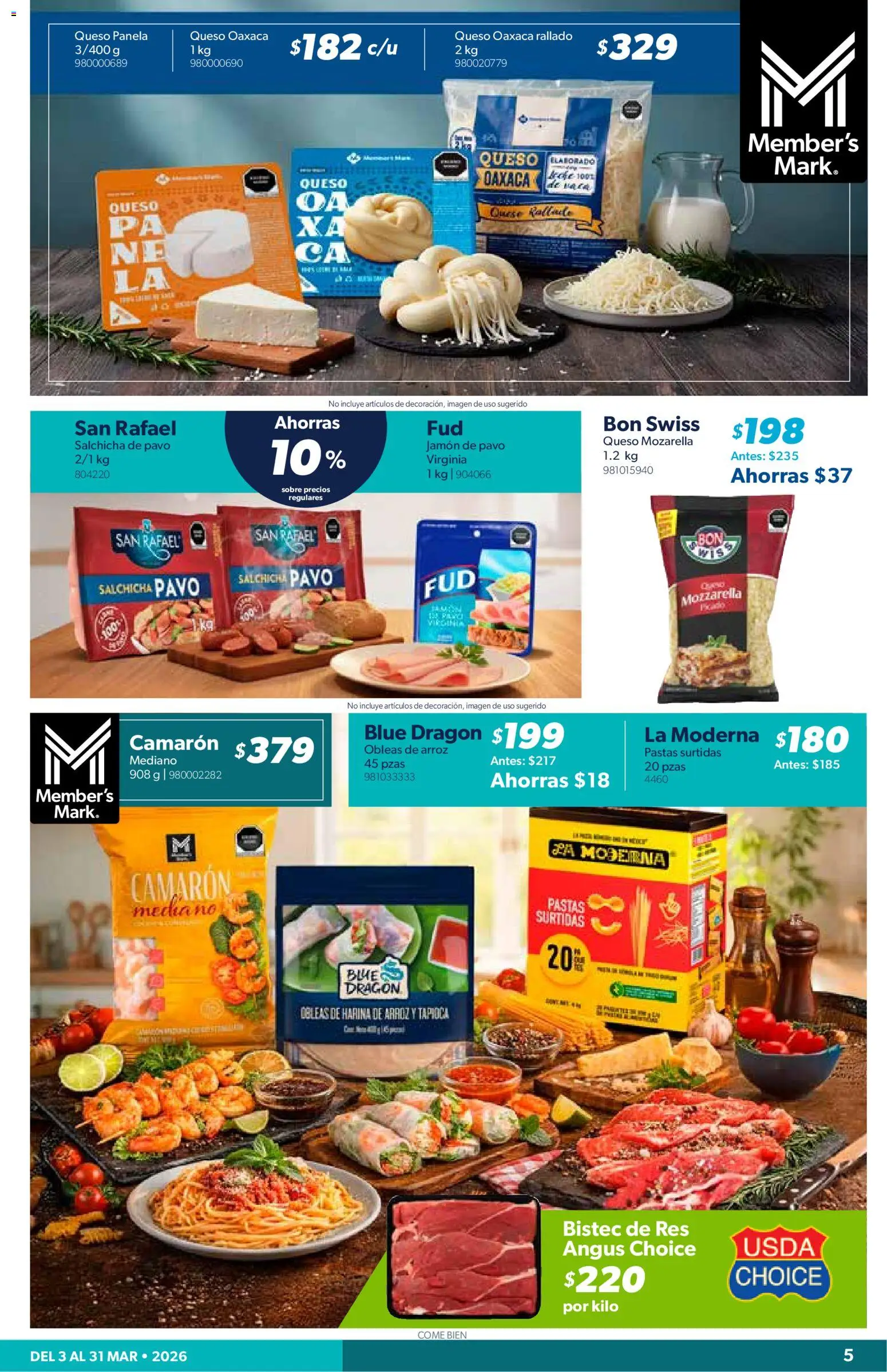 Nuevas ofertas de Sam's Club válidas en toda la República Mexicana desde el 03/03/2026. ¡Encuentra las mejores ofertas en Sam's Club catálogo! | Página: 5 | Productos: Harina, Mozarella, Res, Bistec de res