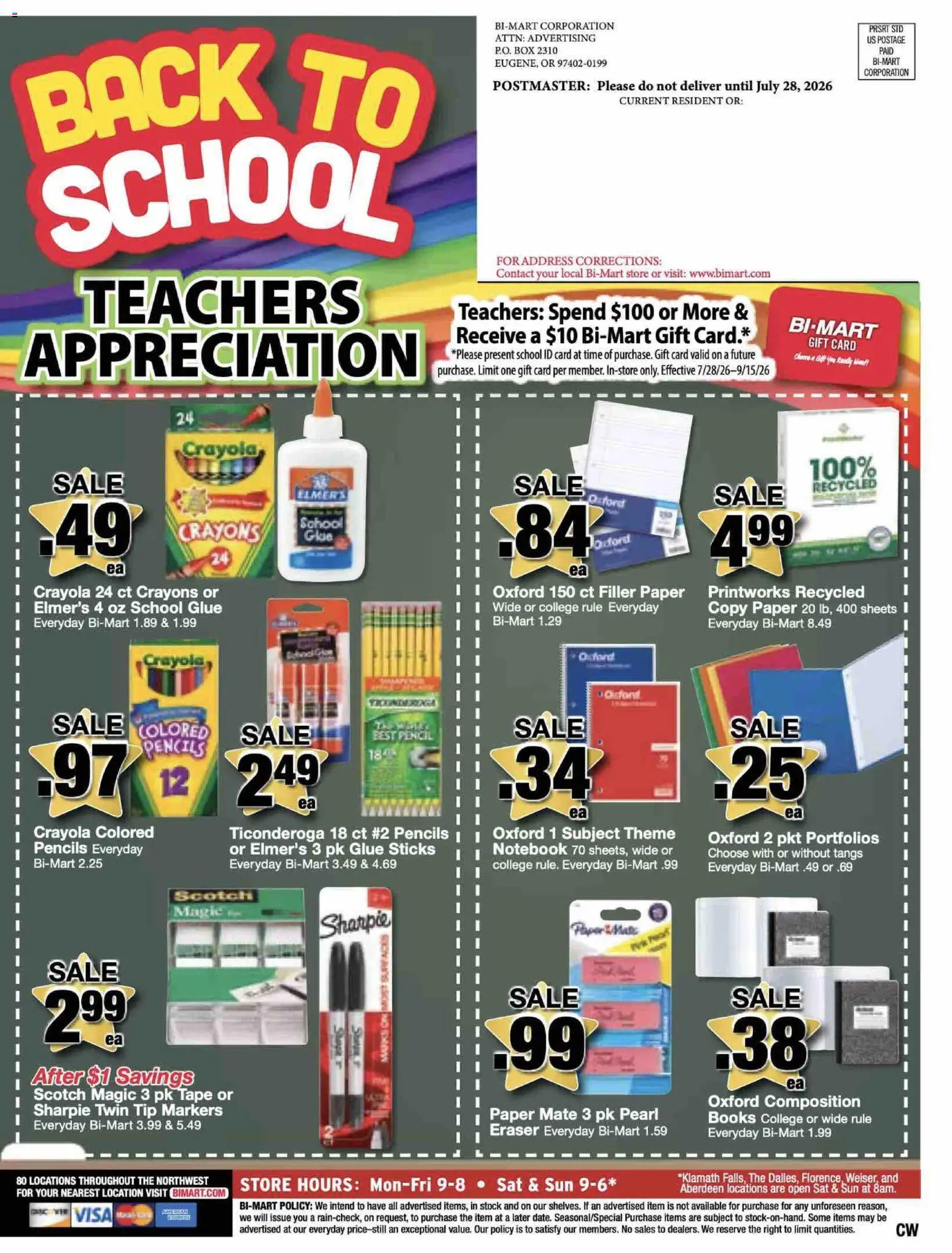 Bi-Mart Membership Savings Book - valid from 07/28/2026 | Page: 12 | Products: Box, Pencil, Eraser, Notebook