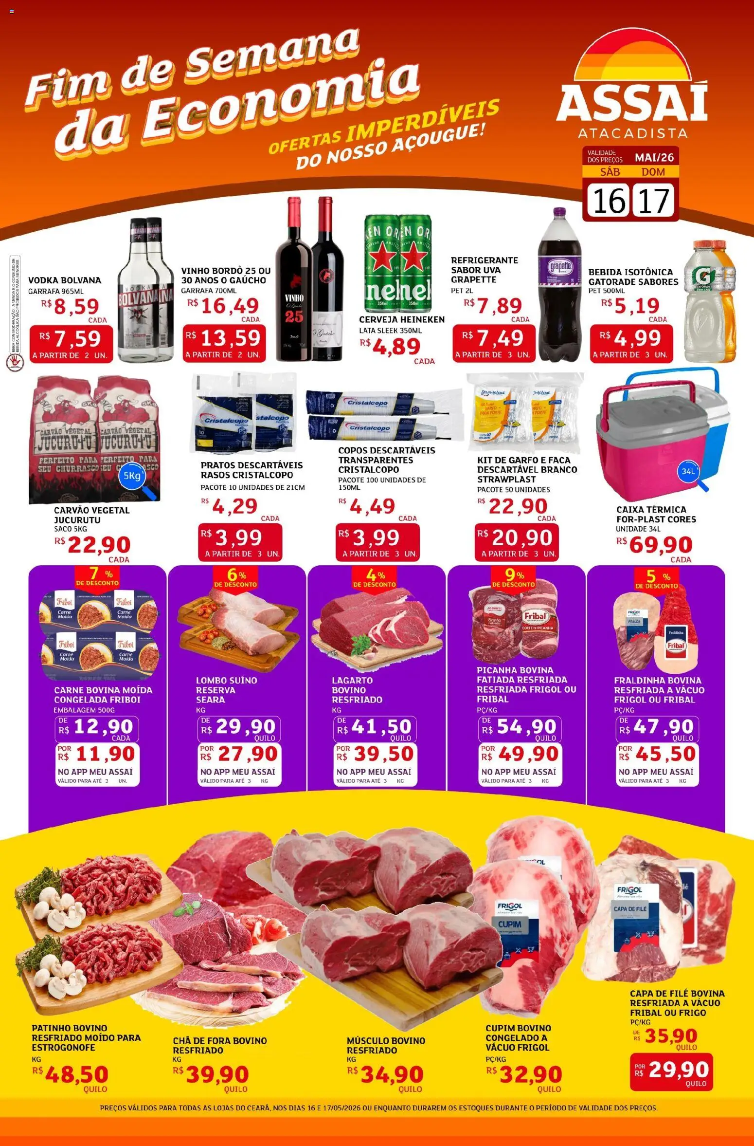 Assaí Atacadista Folheto - válido de 16.05.2026 | Página: 1 | Produtos: Fraldinha, Faca, Copos descartáveis, Vodka