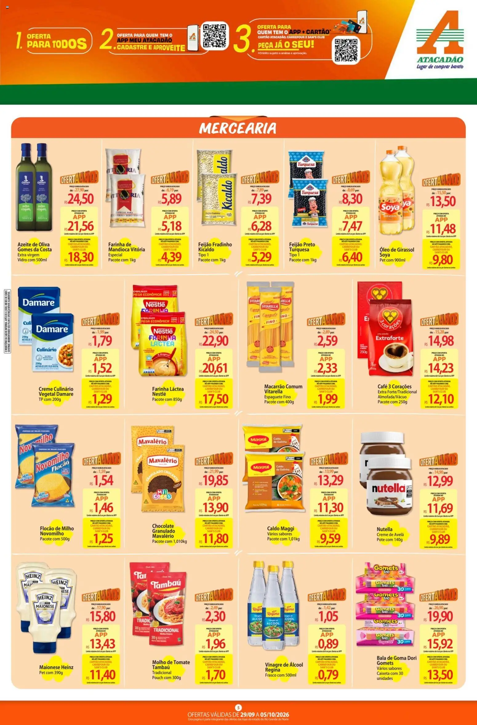 Atacadão Folheto - válido de 29/09/2026 | Página: 5 | Produtos: Mandioca, Farinha, Granulado, Avelã
