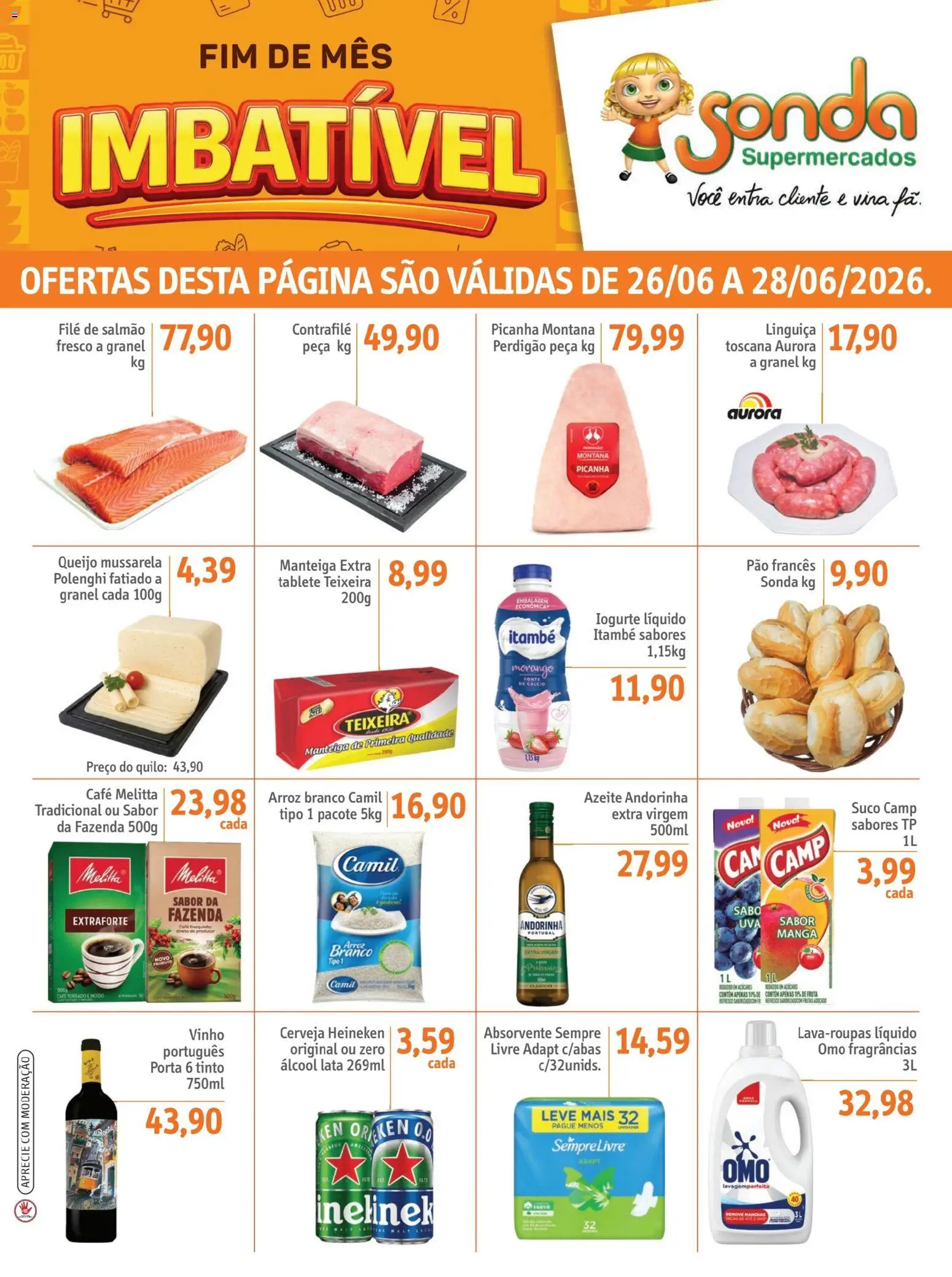 Sonda Folheto - válido de 26/06/2026 | Página: 1 | Produtos: Iogurte, Suco, Cerveja Heineken, Azeite