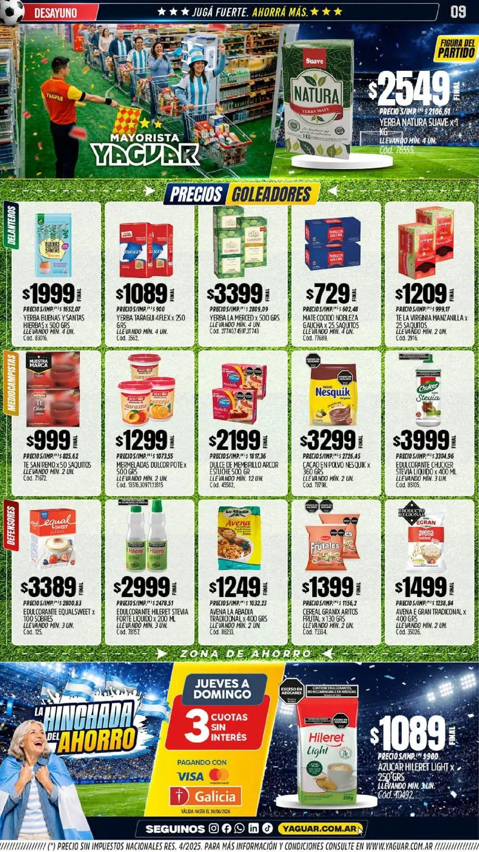 Yaguar - Oferta Semanal Neuquen │ válido desde el 08.06.2026 | Página: 9 | Productos: Azucar, Durazno, Avena, Té