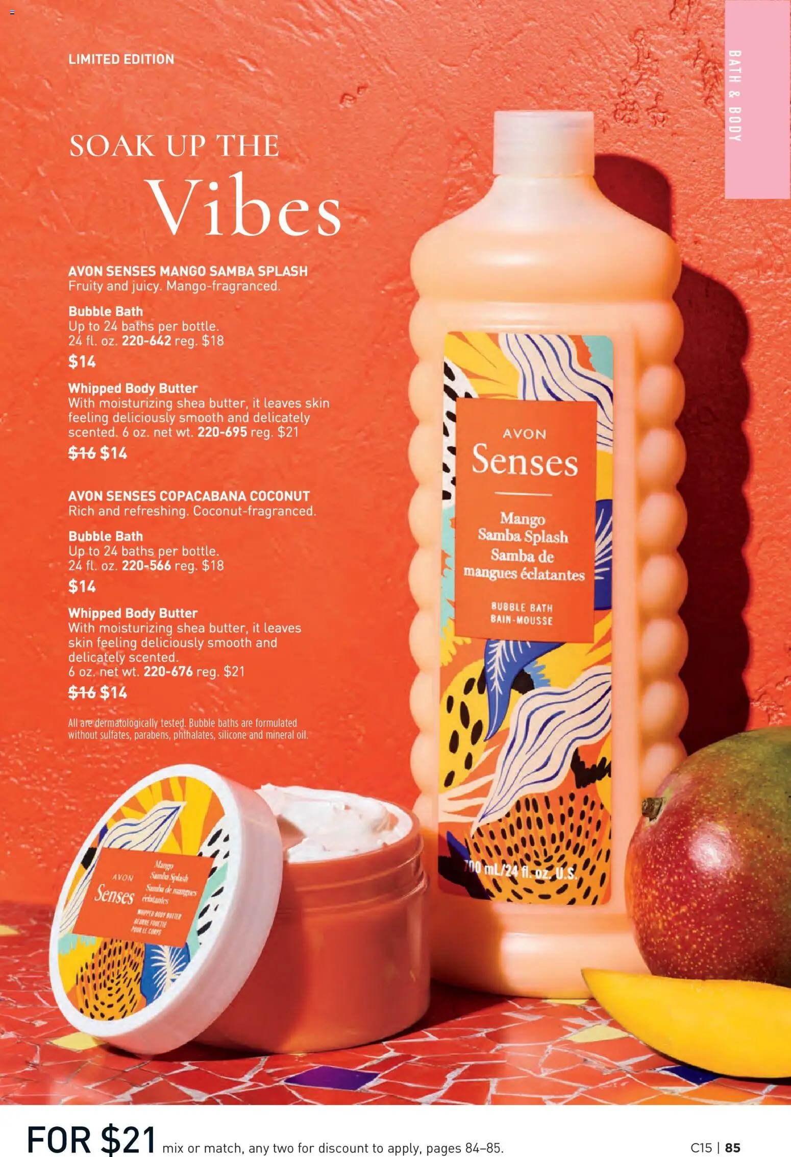 Avon Brochure - valid from 07/15/2026 | Page: 85 | Products: Bath, Pin, Butter, Mango