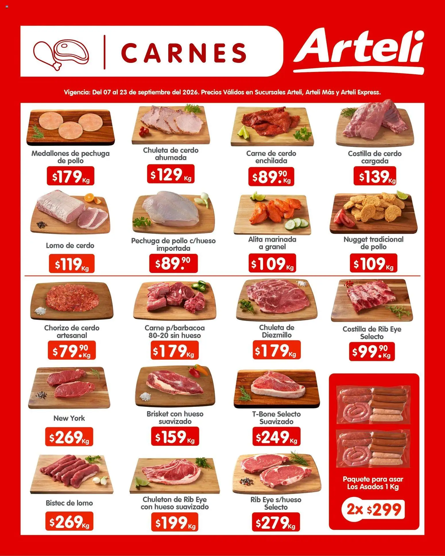 Nuevas ofertas de Arteli válidas en toda la República Mexicana desde el 07/09/2026. ¡Encuentra las mejores ofertas en Arteli folleto Quincenal! | Página: 8 | Productos: Chuleta, Chorizo, Carne, Carne de cerdo