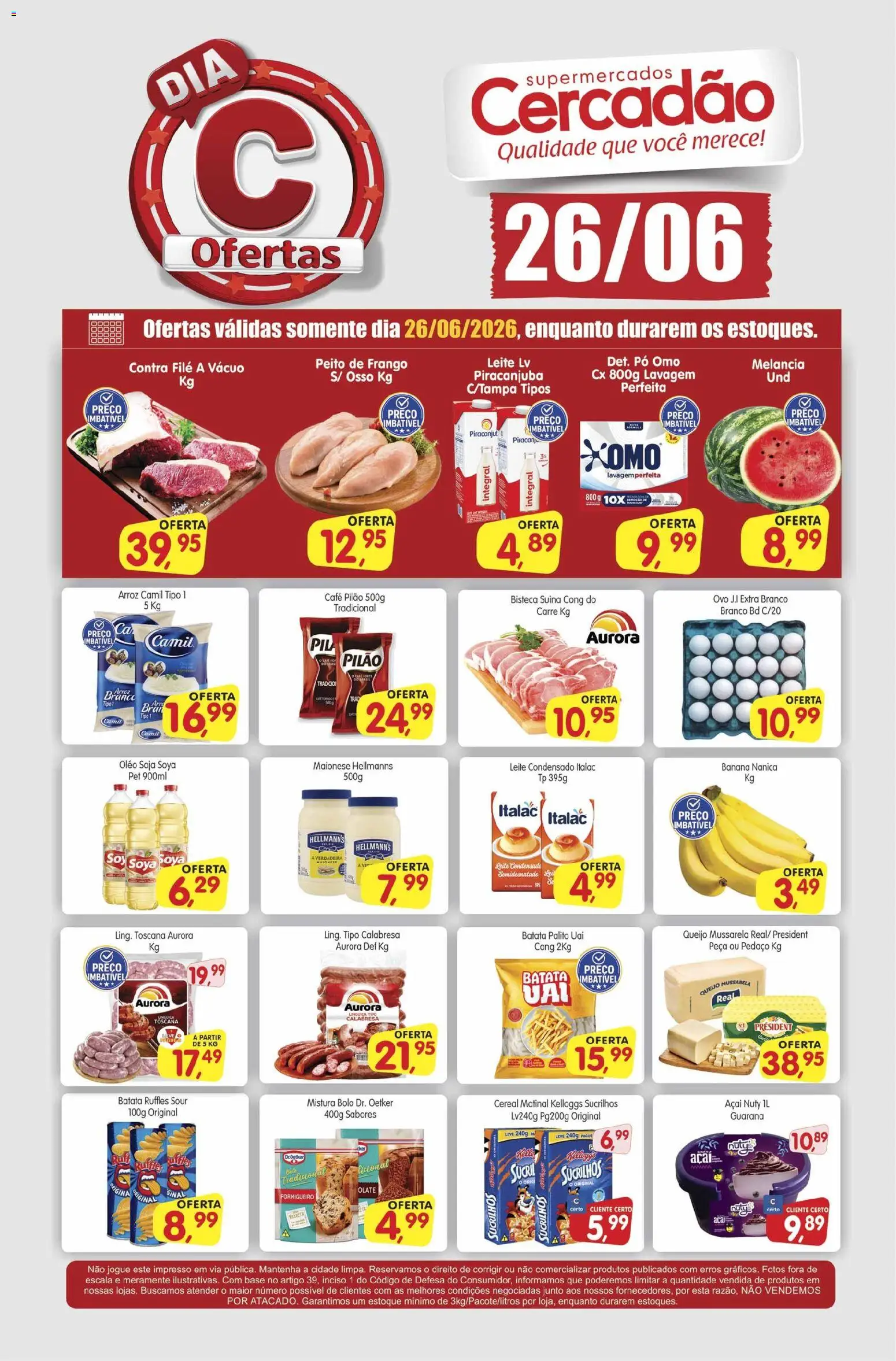 Cercadão Folheto - válido de 26/06/2026 | Página: 1 | Produtos: Pó, Contra filé, Base, Batata