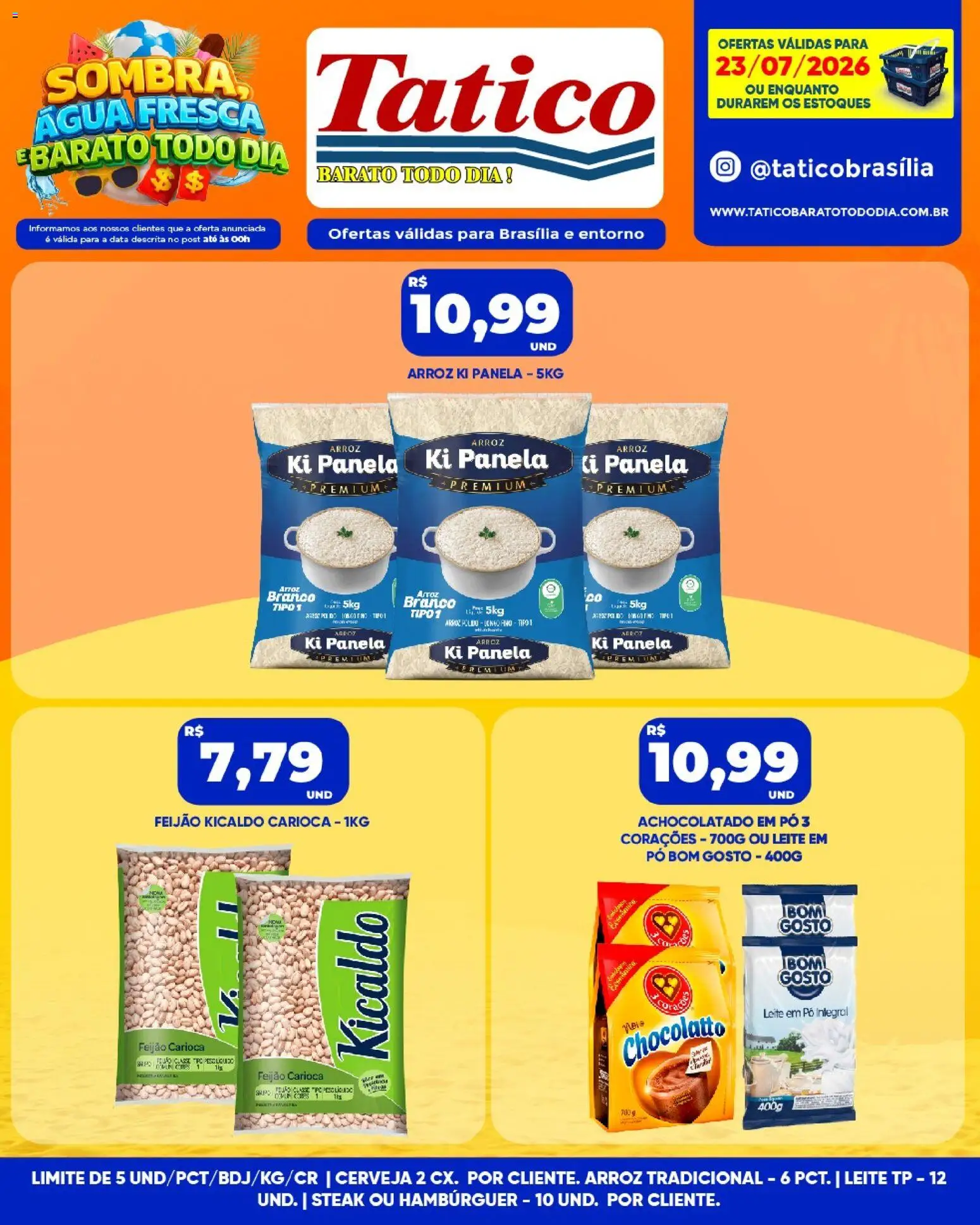 Tatico Folheto - válido de 23/07/2026 | Página: 7 | Produtos: Pó, Achocolatado, Leite, Hambúrguer