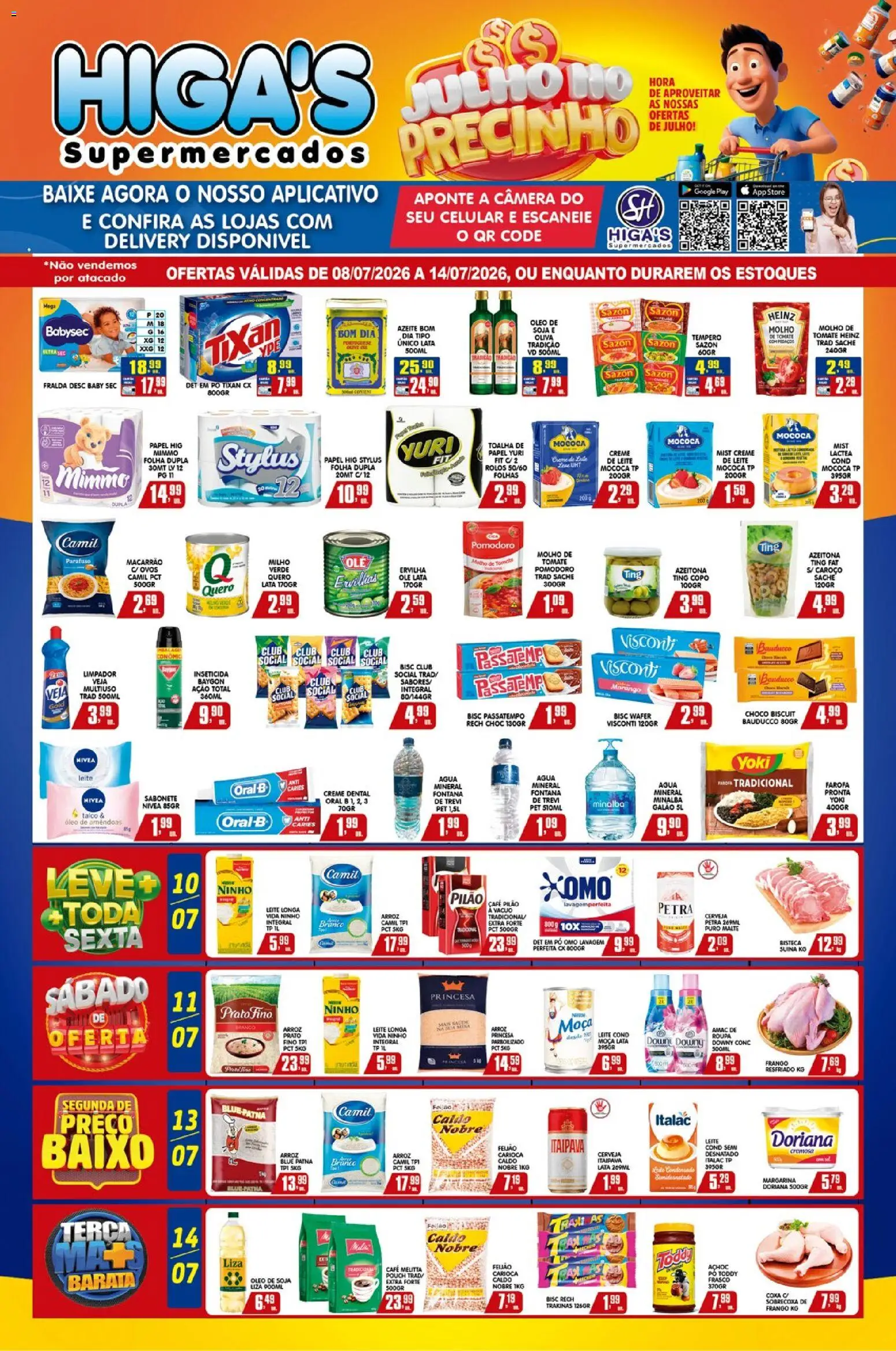 Higa's Supermercado Folheto - válido de 08/07/2026 | Página: 1 | Produtos: Ervilha, Pó, Leite, Creme dental