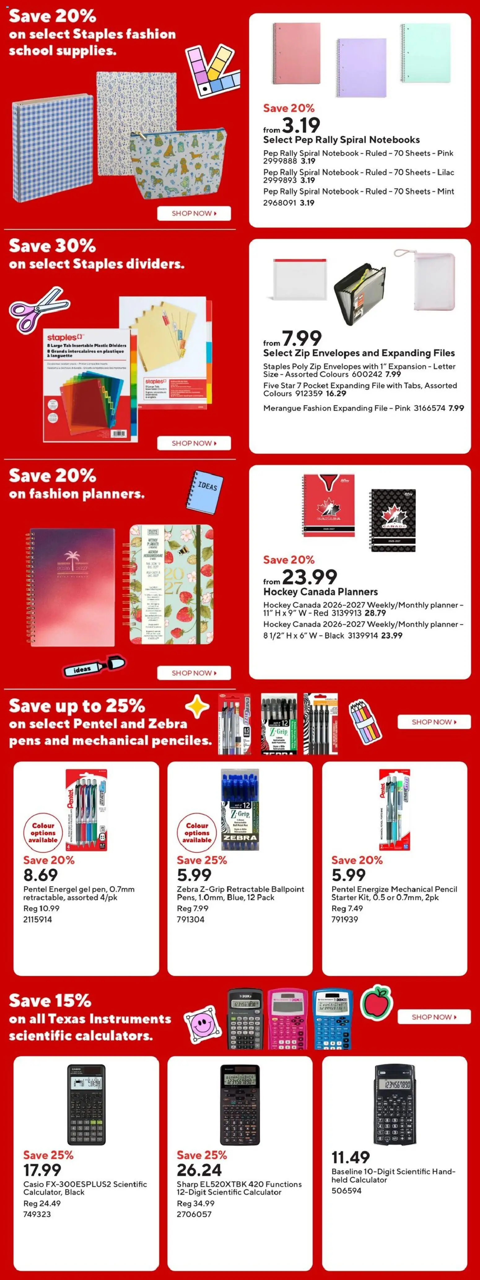 Staples flyer valid from Aug 7, 2026 | Page: 10 | Products: Notebook, Calculator