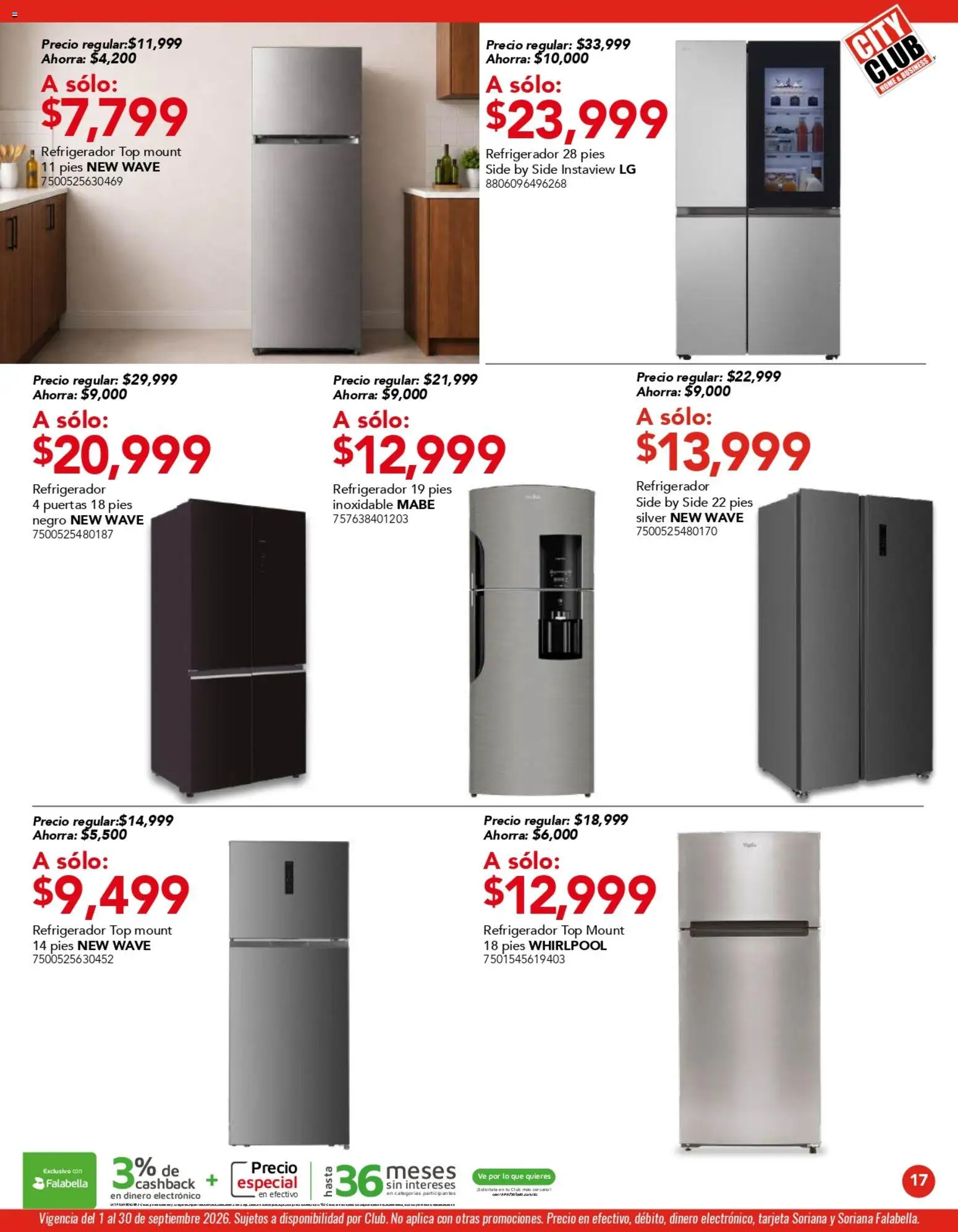 Nuevas ofertas de City Club válidas en toda la República Mexicana desde el 01/09/2026. ¡Encuentra las mejores ofertas en City Club catálogo! | Página: 17 | Productos: Refrigerador, Top, Puertas