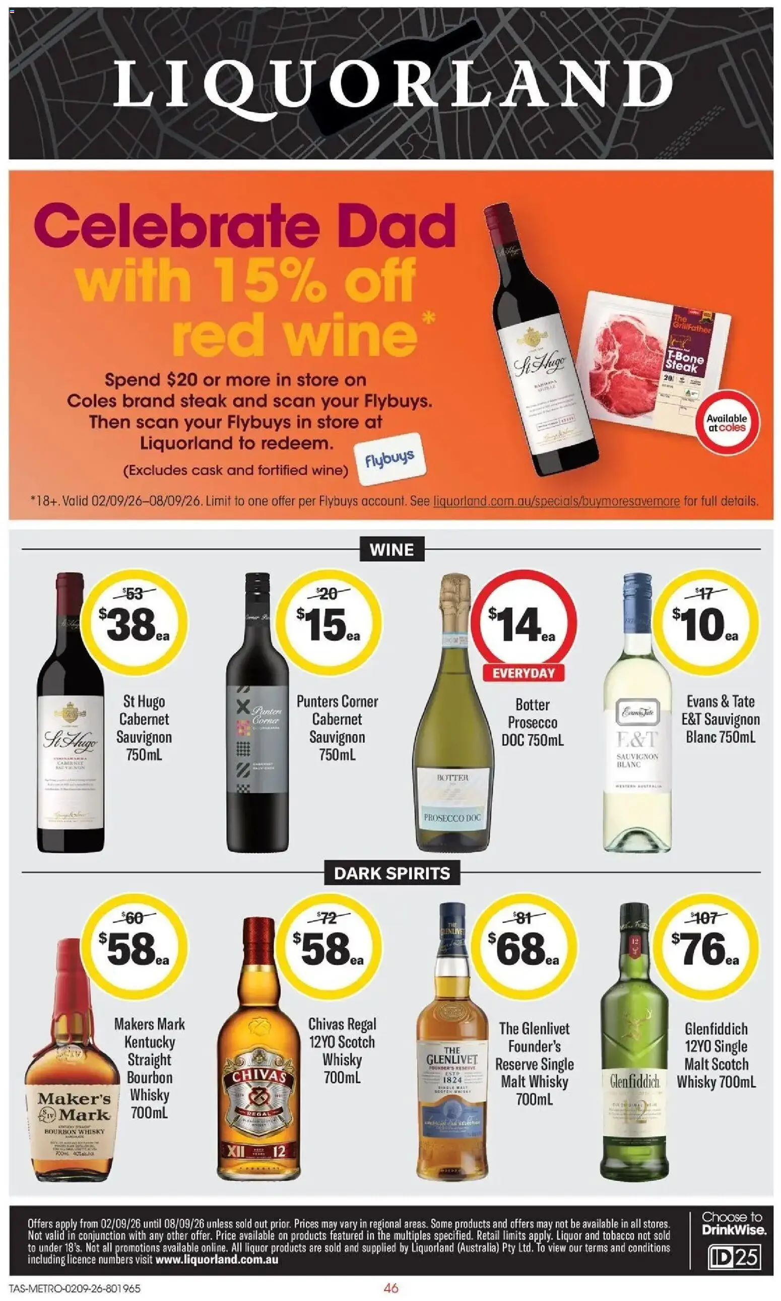 Coles catalogue - valid from 02/09/2026 | Page: 46 | Products: Bourbon, Prosecco, Steak, Scotch