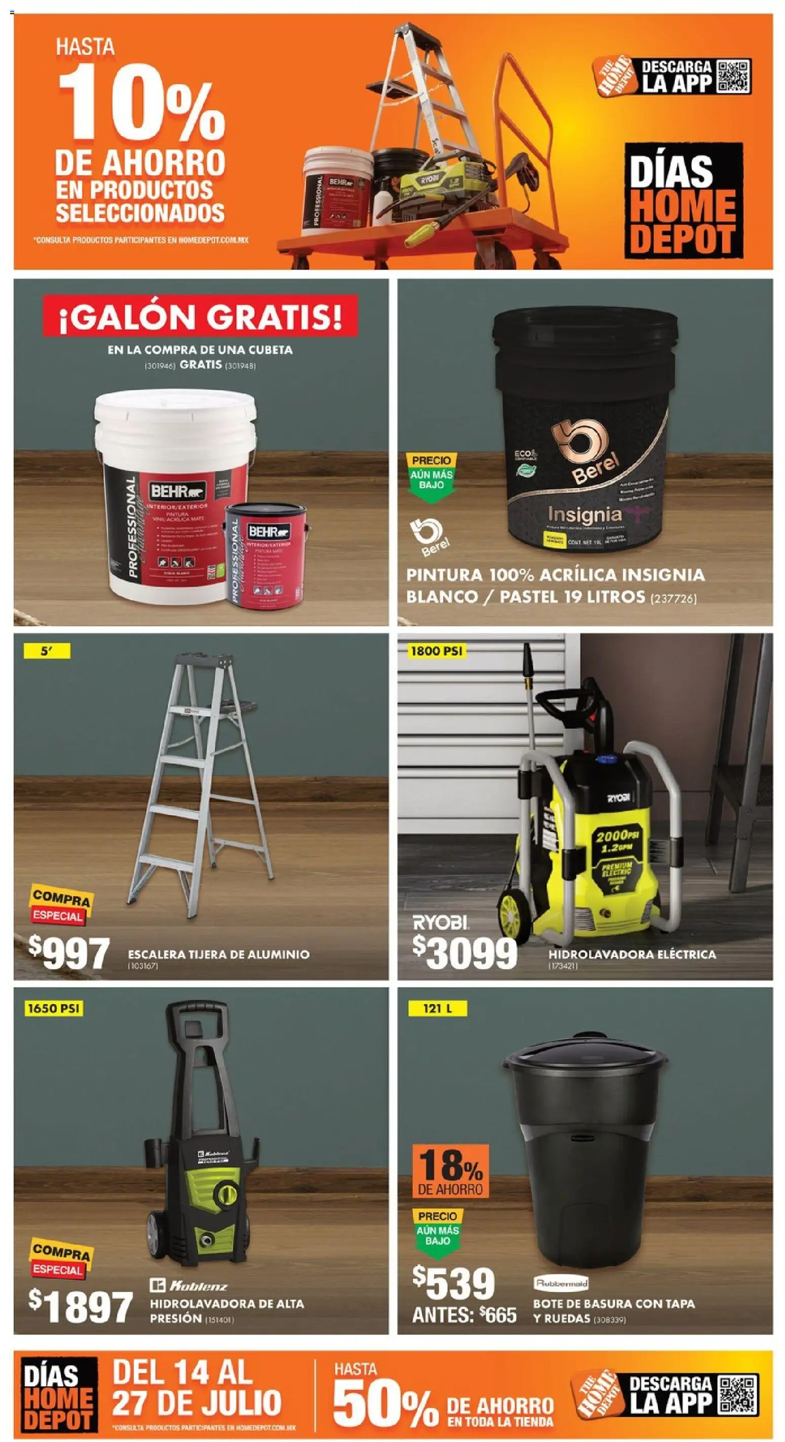 Nuevas ofertas de Home Depot válidas en toda la República Mexicana desde el 14/07/2026. ¡Encuentra las mejores ofertas en Home Depot catálogo! | Página: 8 | Productos: Pastel, Hidrolavadora, Pintura, Bote de basura