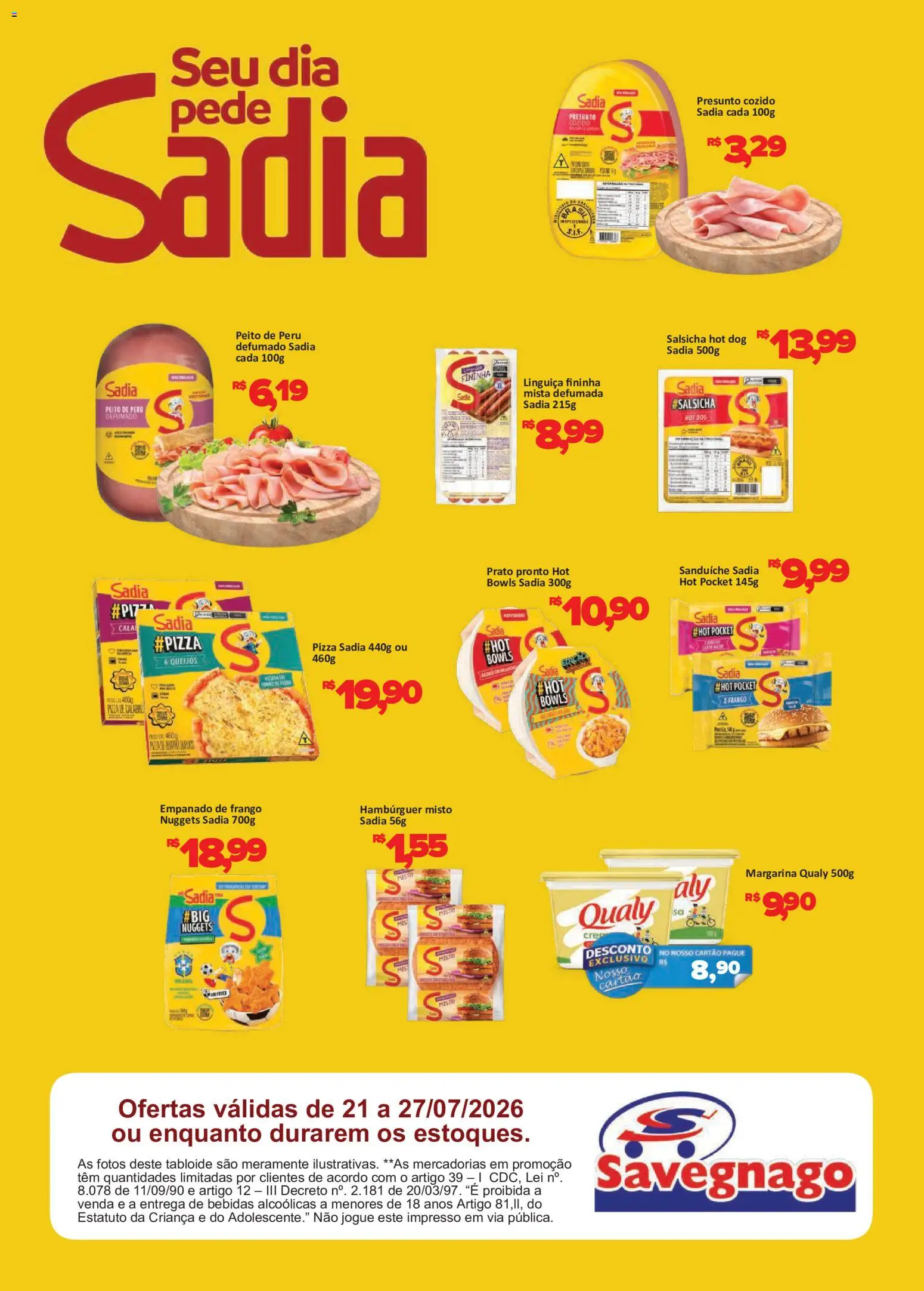 Savegnago Folheto - válido de 21/07/2026 | Página: 2 | Produtos: Salsicha, Linguiça, Pizza, Hambúrguer
