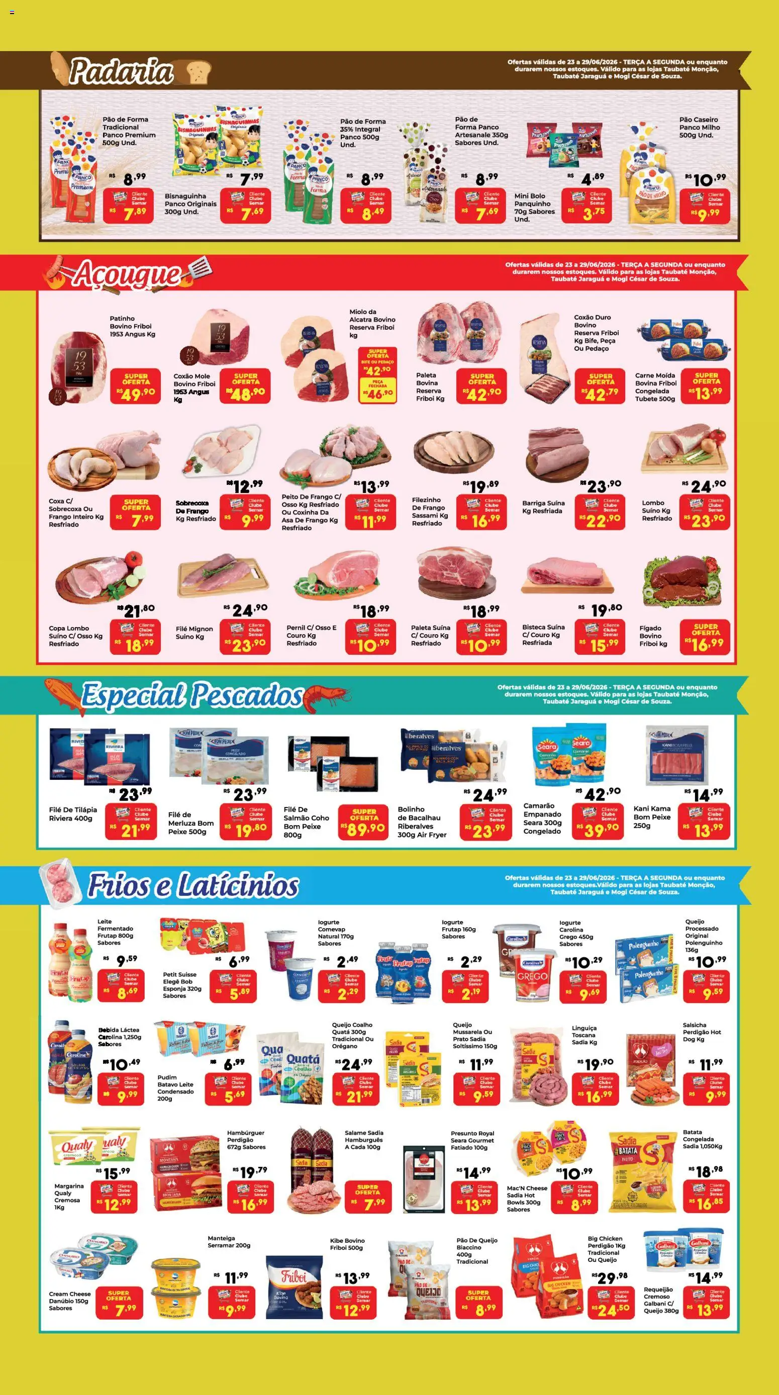 Semar Supermercado Folheto - válido de 23/06/2026 | Página: 3 | Produtos: Pernil, Camarão, Pão de forma, Bebida