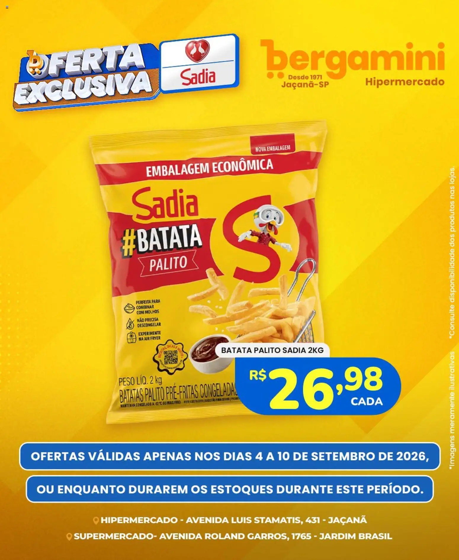 Supermercado Bergamini Folheto - válido de 04/09/2026 | Página: 1 | Produtos: Batatas, Air fryer, Batata, Molhos
