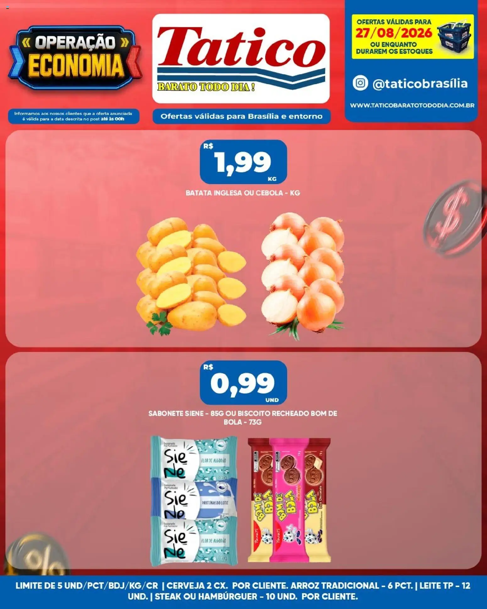 Tatico Folheto - válido de 27/08/2026 | Página: 1 | Produtos: Biscoito, Cerveja, Arroz, Algodão