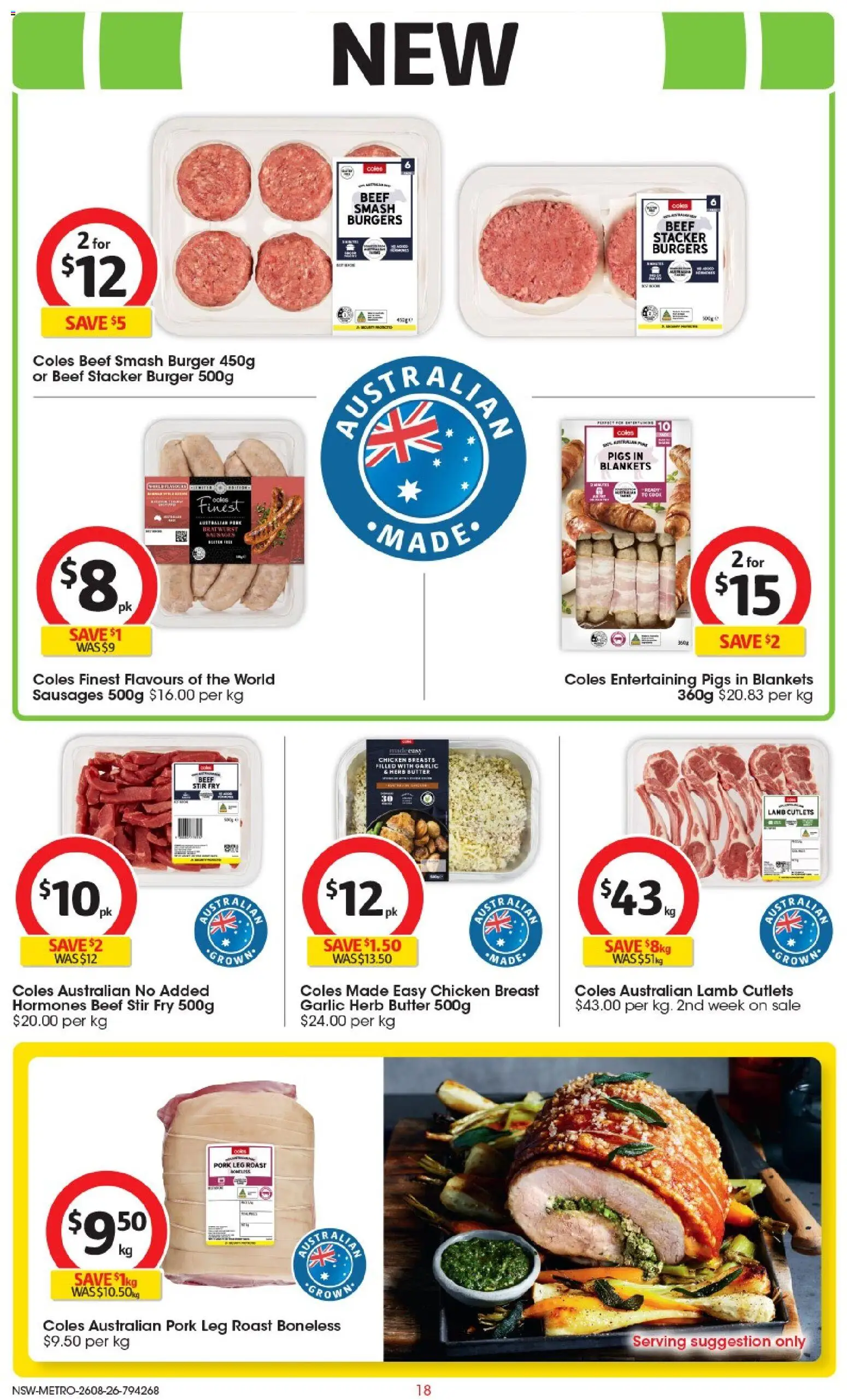 Coles catalogue - valid from 26/08/2026 | Page: 18 | Products: Herb, Lamb, Chicken breast, Pork leg