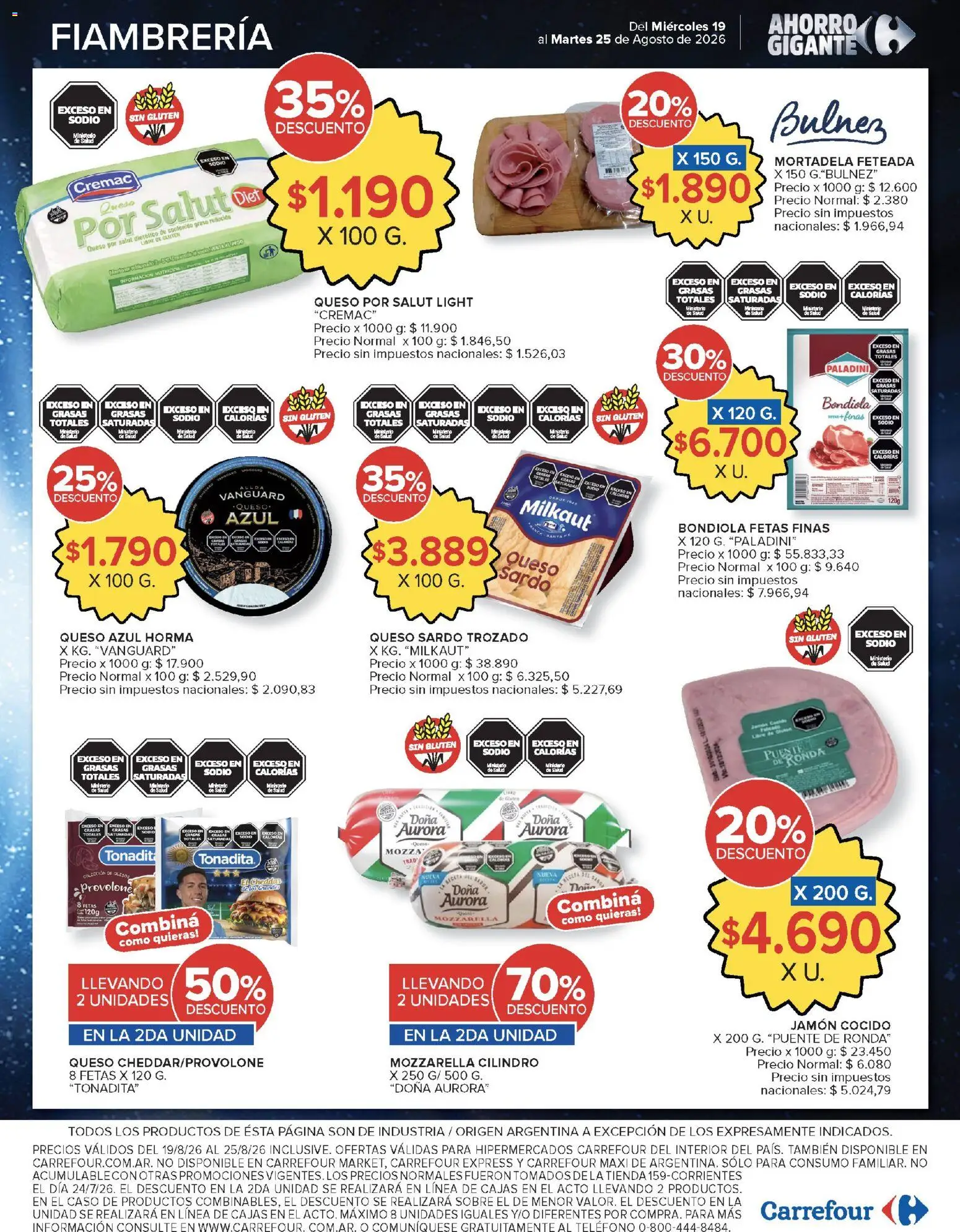 Carrefour ofertas │ válido desde el 19/08/2026 | Página: 10 | Productos: Mozzarella, Queso azul, Queso, Jamón