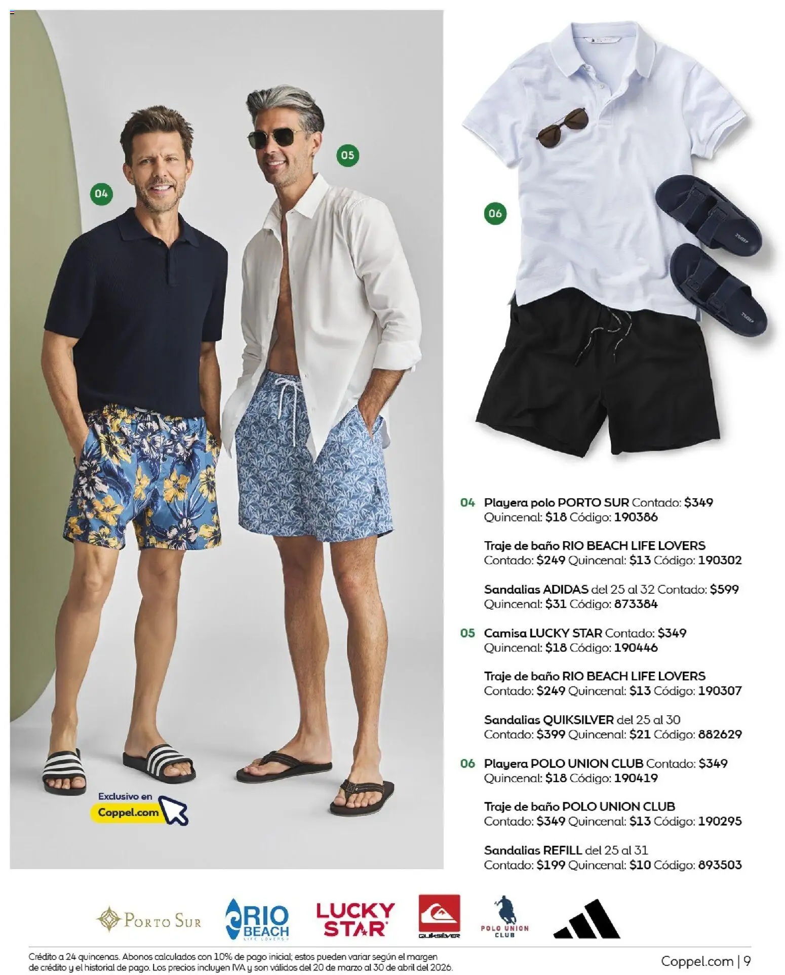 Nuevas ofertas de Coppel válidas en toda la República Mexicana desde el 01.03.2026. ¡Encuentra las mejores ofertas en Coppel catálogo Vacaciones Semana Santa! | Página: 9 | Productos: Traje, Playera, Sandalias, Baño