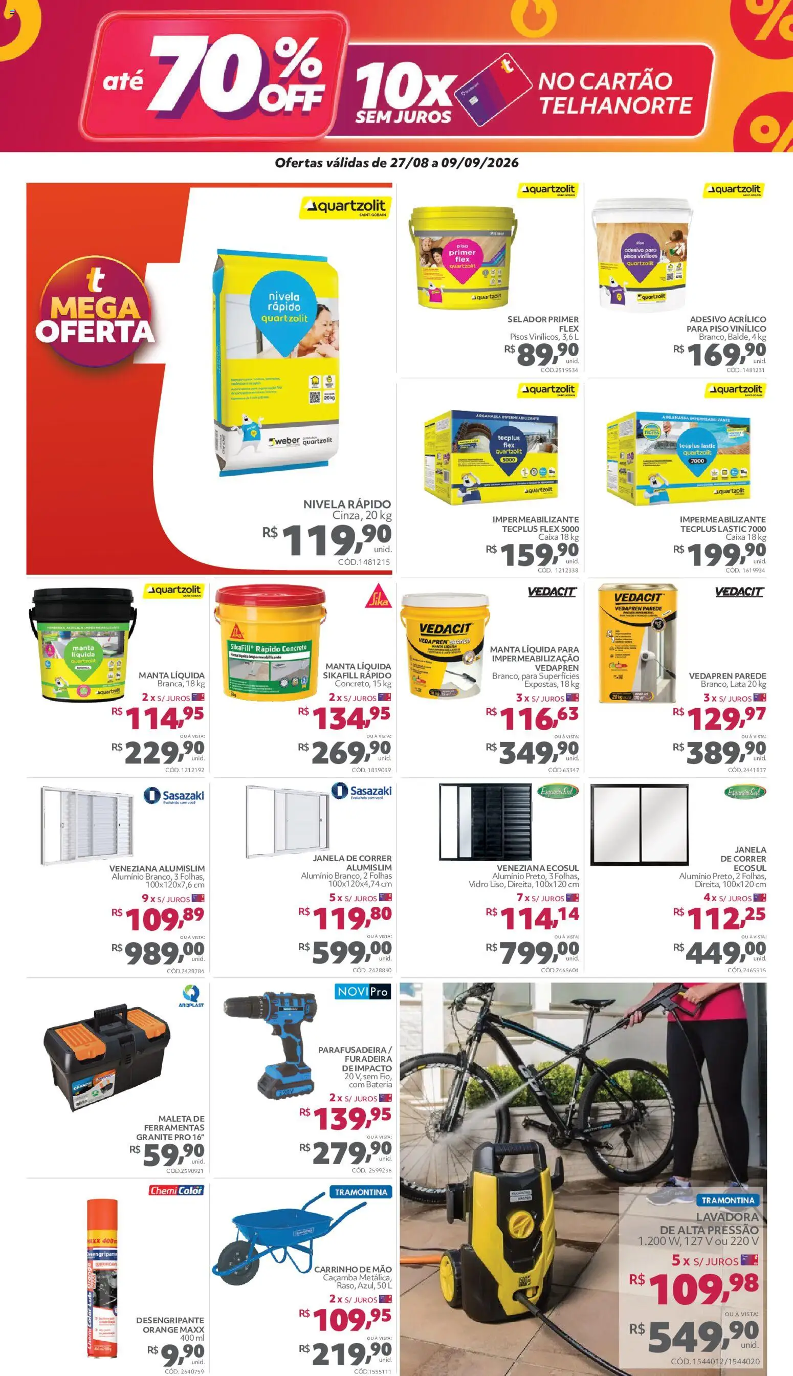 Telhanorte Folheto - válido de 27/08/2026 | Página: 5 | Produtos: Argamassa, Piso, Bateria, Parafusadeira