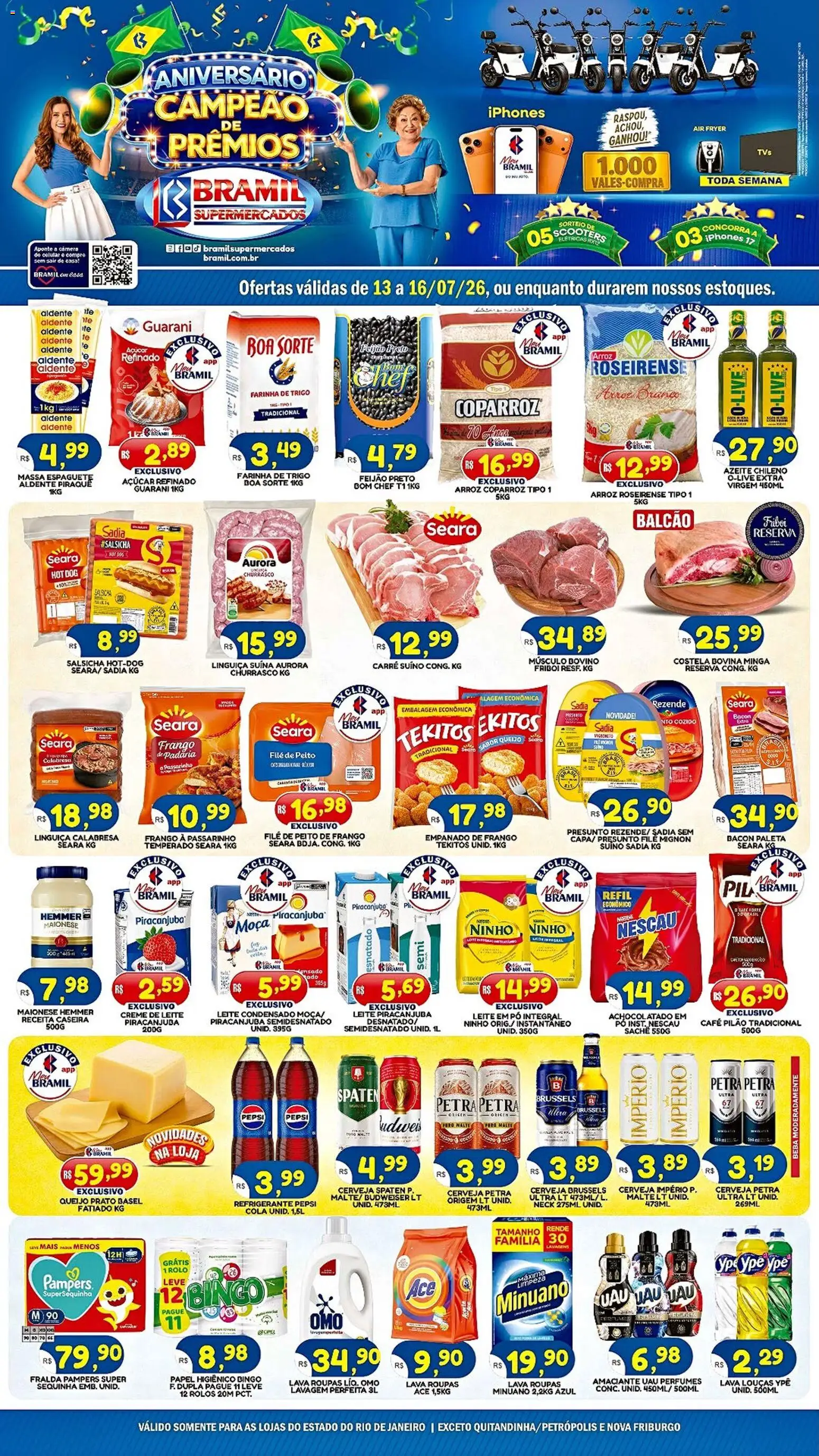 Bramil Supermercados Folheto - válido de 13/07/2026 | Página: 1 | Produtos: Pampers, Café pilão, Creme de leite, Peito de frango