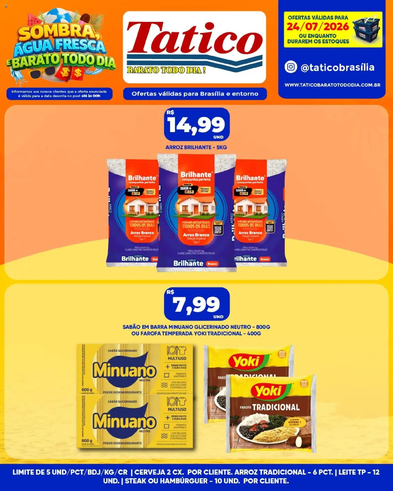 Tatico Folheto - válido de 24/07/2026 | Página: 8 | Produtos: Sabão em barra, Leite, Arroz, Farofa