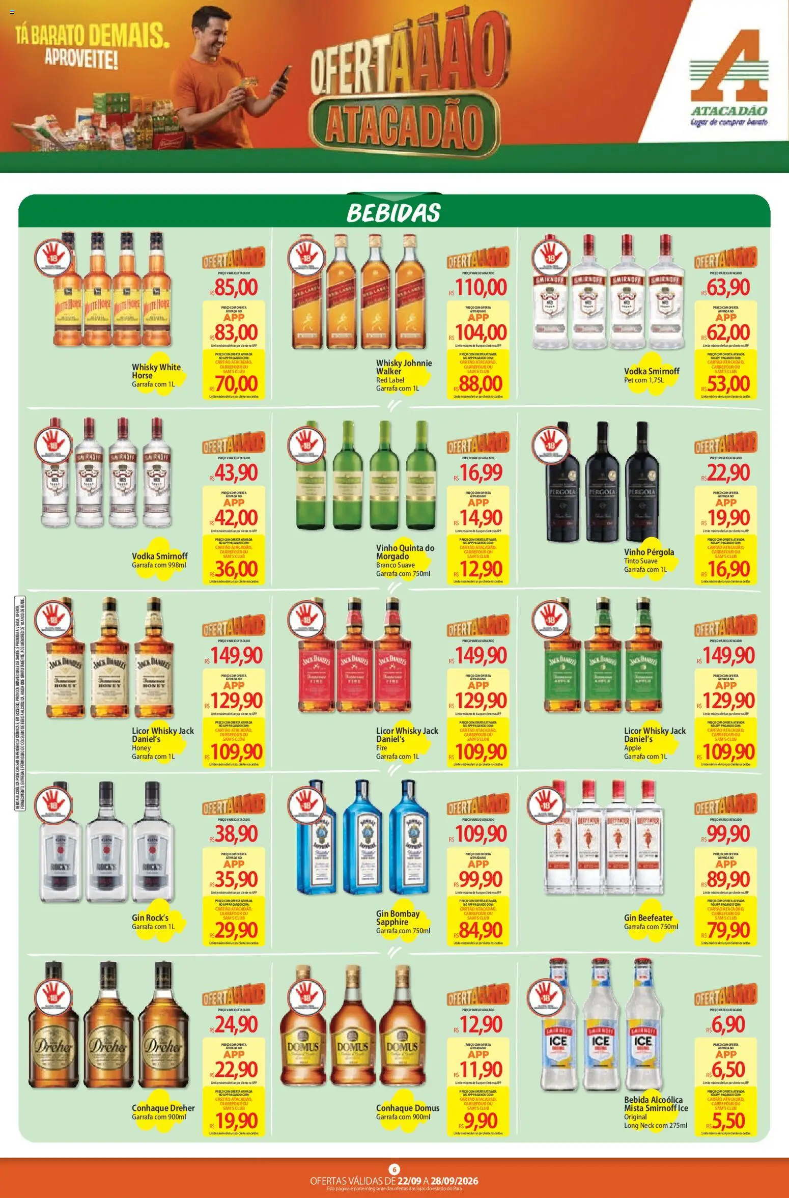 Atacadão Folheto - válido de 22/09/2026 | Página: 6 | Produtos: Whisky, Conhaque, Vodka, Bebida