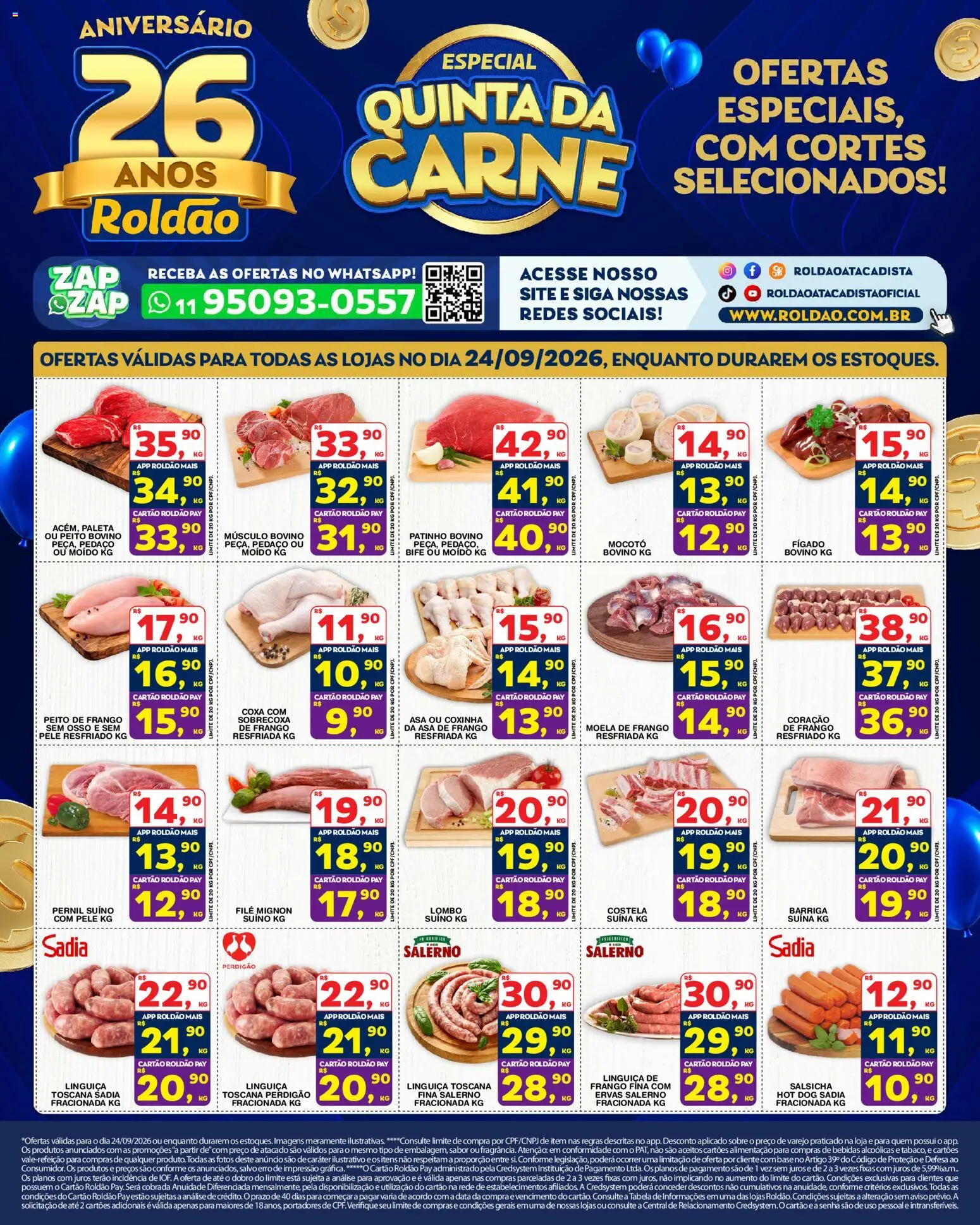 Roldão Folheto - válido de 24/09/2026 | Página: 1 | Produtos: Salsicha, Filé mignon, Moela, Lombo