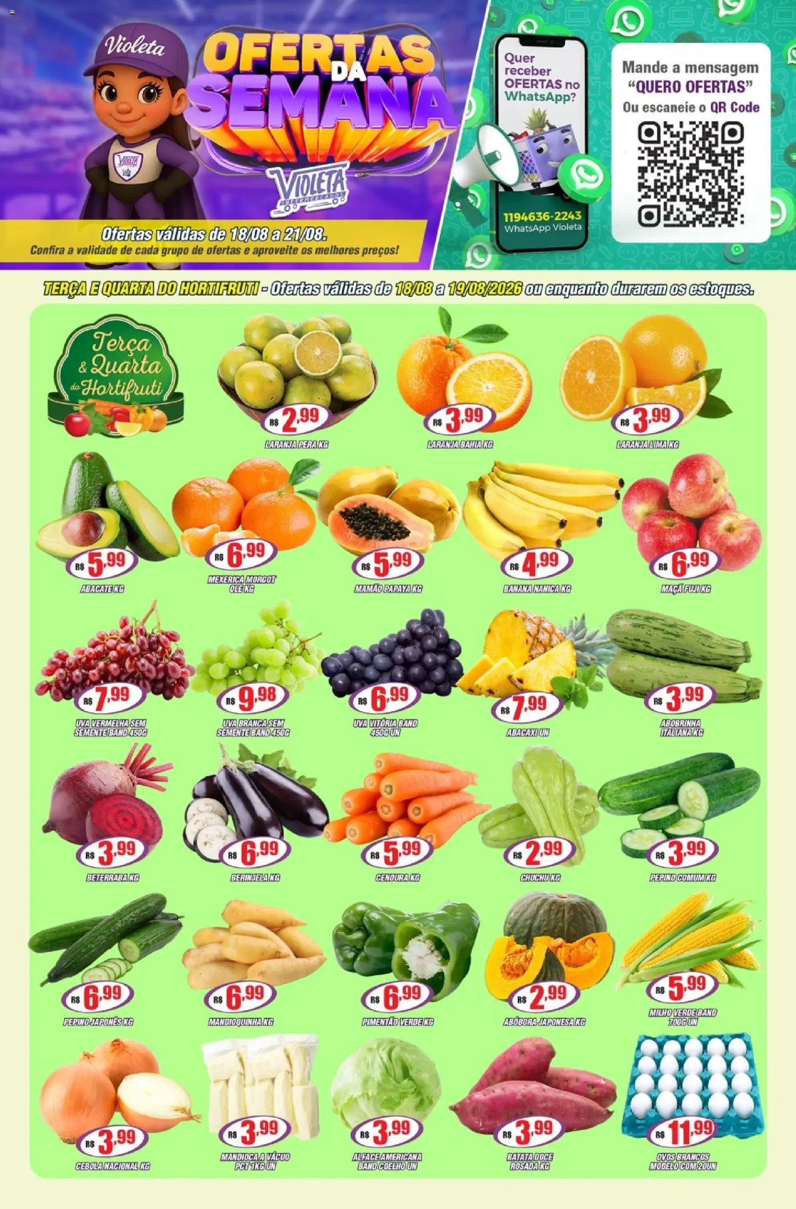 Violeta Supermercados Folheto - válido de 18/08/2026 | Página: 1 | Produtos: Abobrinha, Cenoura, Doce, Milho