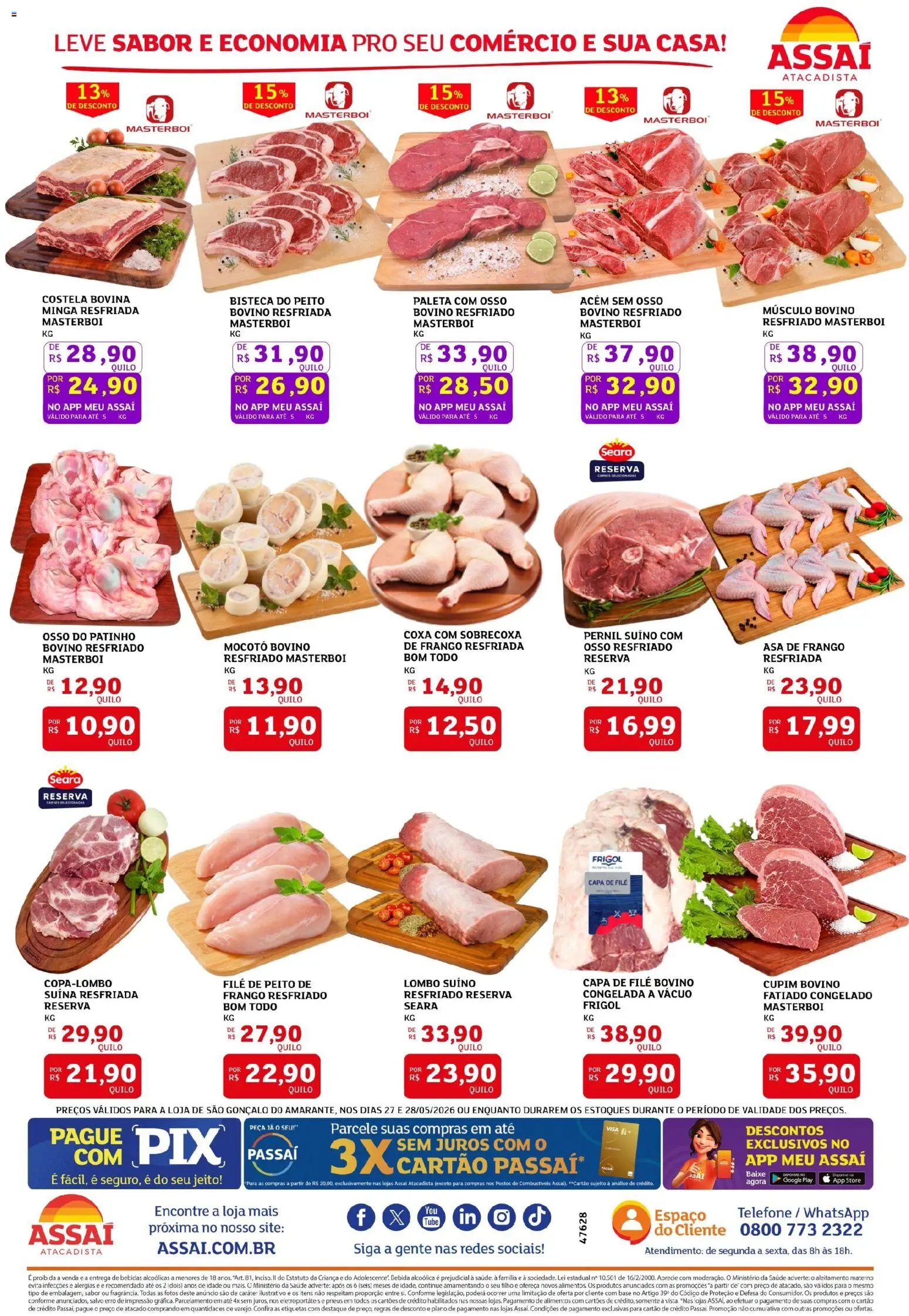 Assaí Atacadista Folheto - válido de 27.05.2026 | Página: 2 | Produtos: Acém, Asa de frango, Base, Frango
