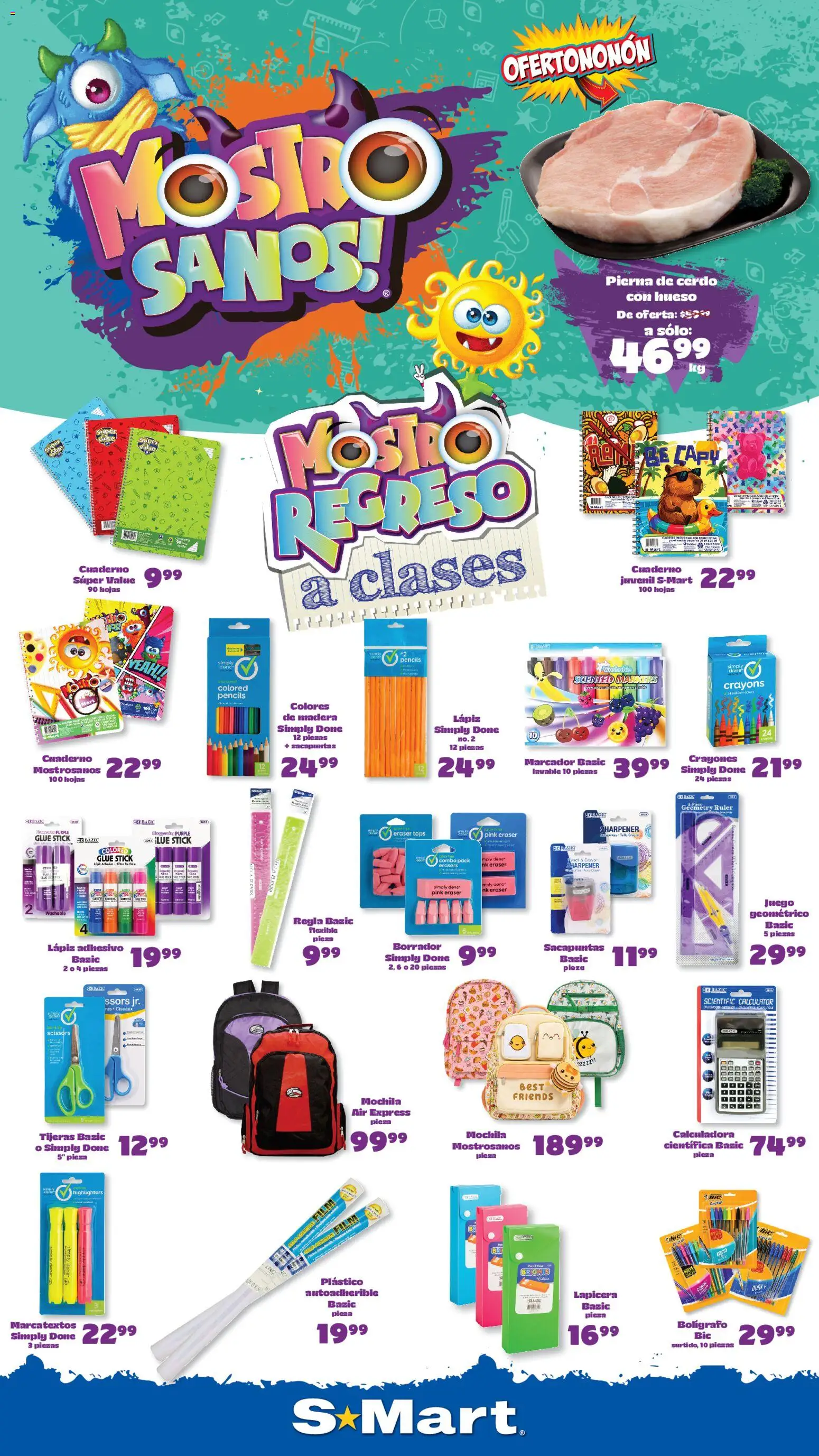 Nuevas ofertas de S-Mart válidas en toda la República Mexicana desde el 28/08/2026. ¡Encuentra las mejores ofertas en S-Mart folleto Ofertas de feria Reynosa! | Página: 1 | Productos: Cerdo, Cuaderno, Pierna de cerdo, Calculadora
