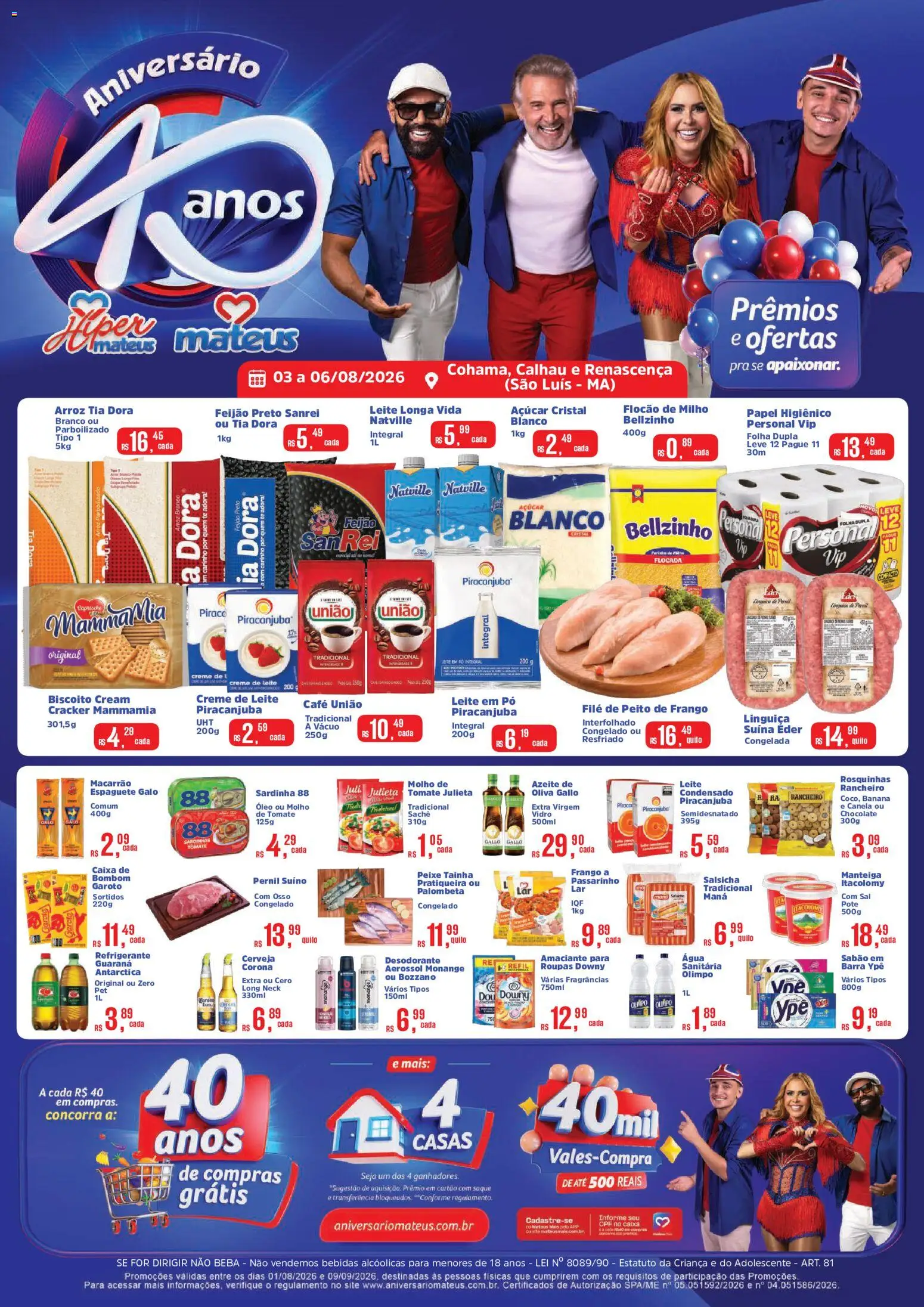 Mateus Folheto - válido de 03/08/2026 | Página: 1 | Produtos: Espaguete, Saquê, Salsicha, Açúcar