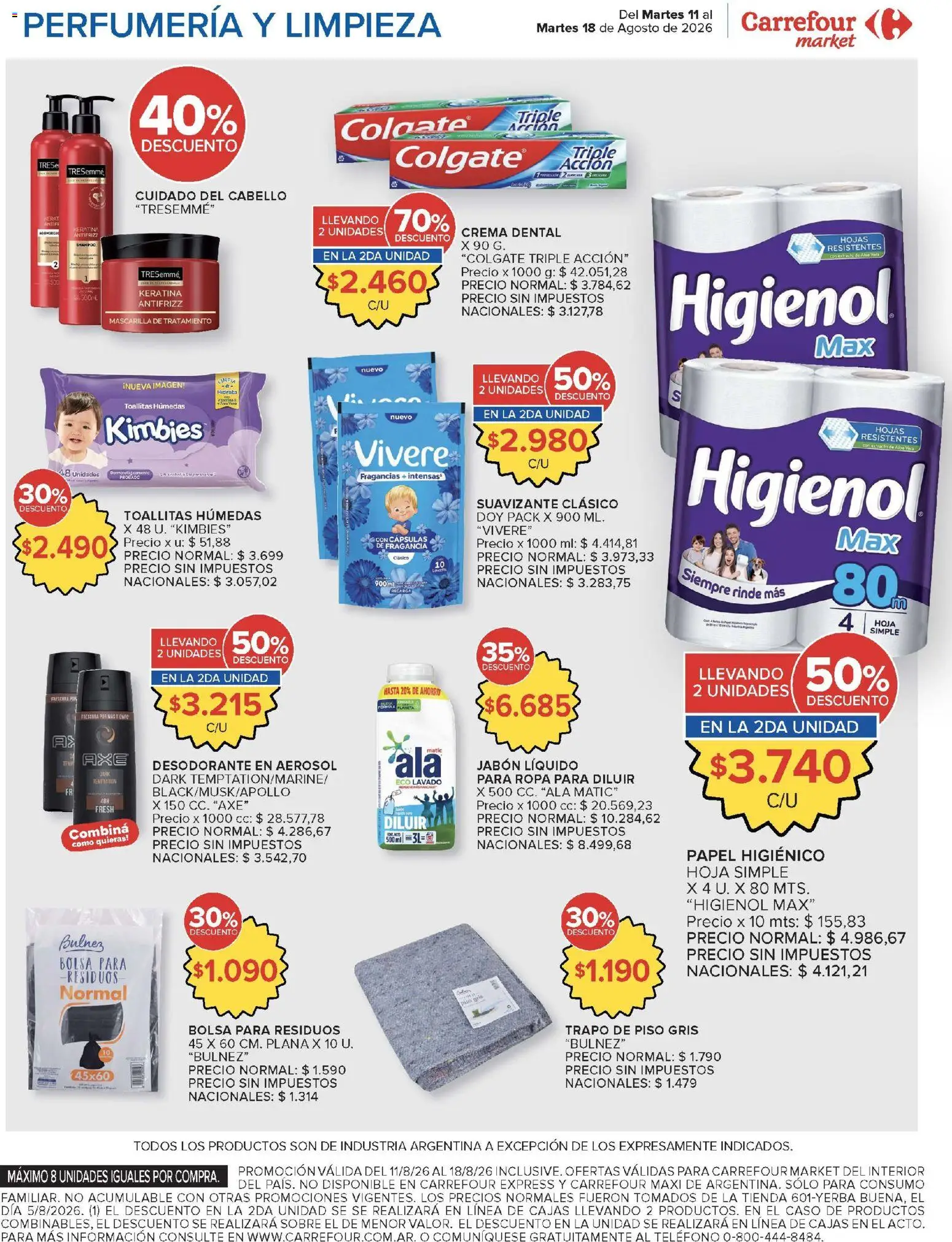 Carrefour ofertas │ válido desde el 11/08/2026 | Página: 48 | Productos: Shampoo, Toallitas húmedas, Jabón, Ropa