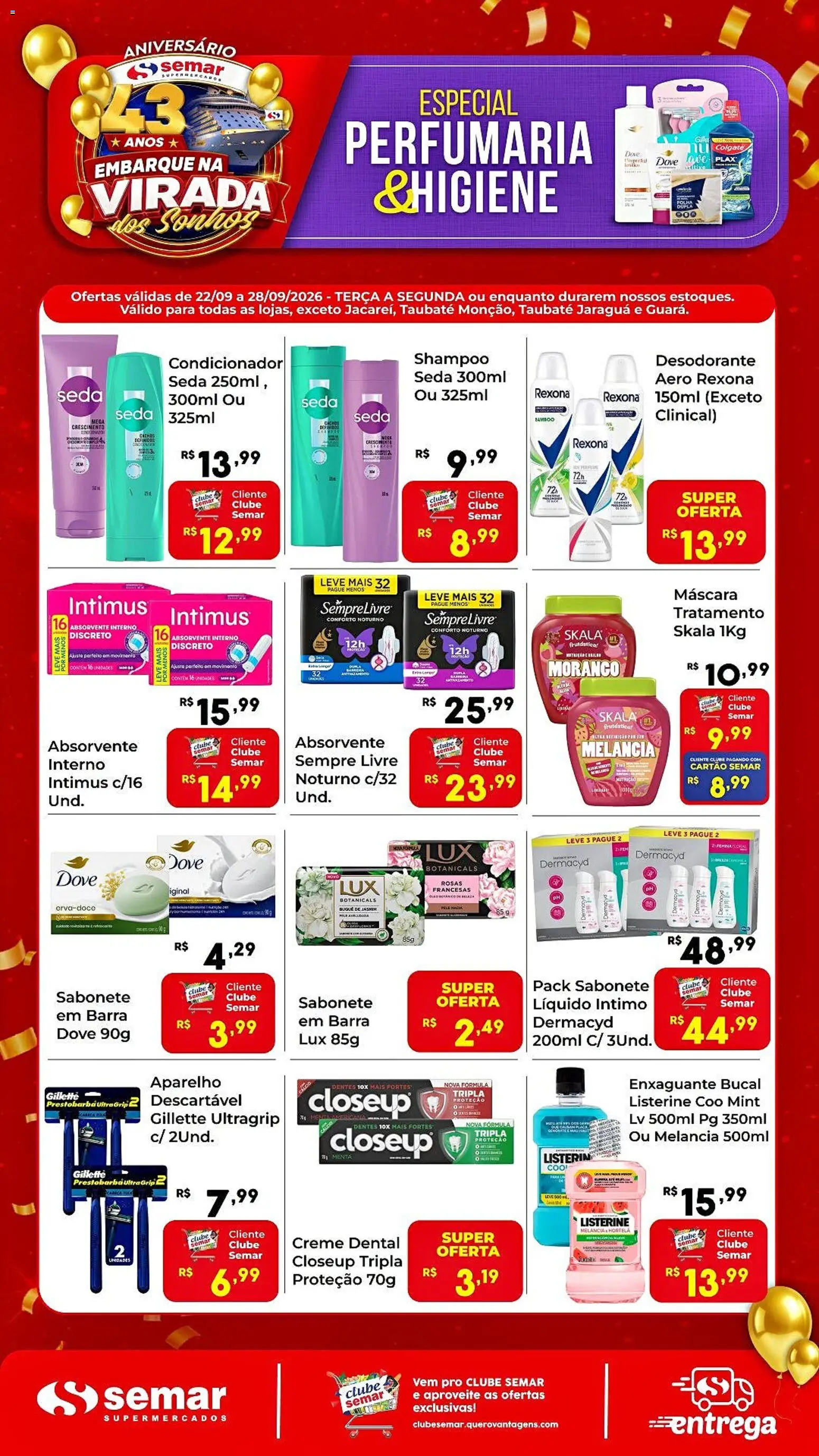 Semar Supermercado Folheto - válido de 22/09/2026 | Página: 1 | Produtos: Listerine, Sabonete, Rexona, Sempre Livre