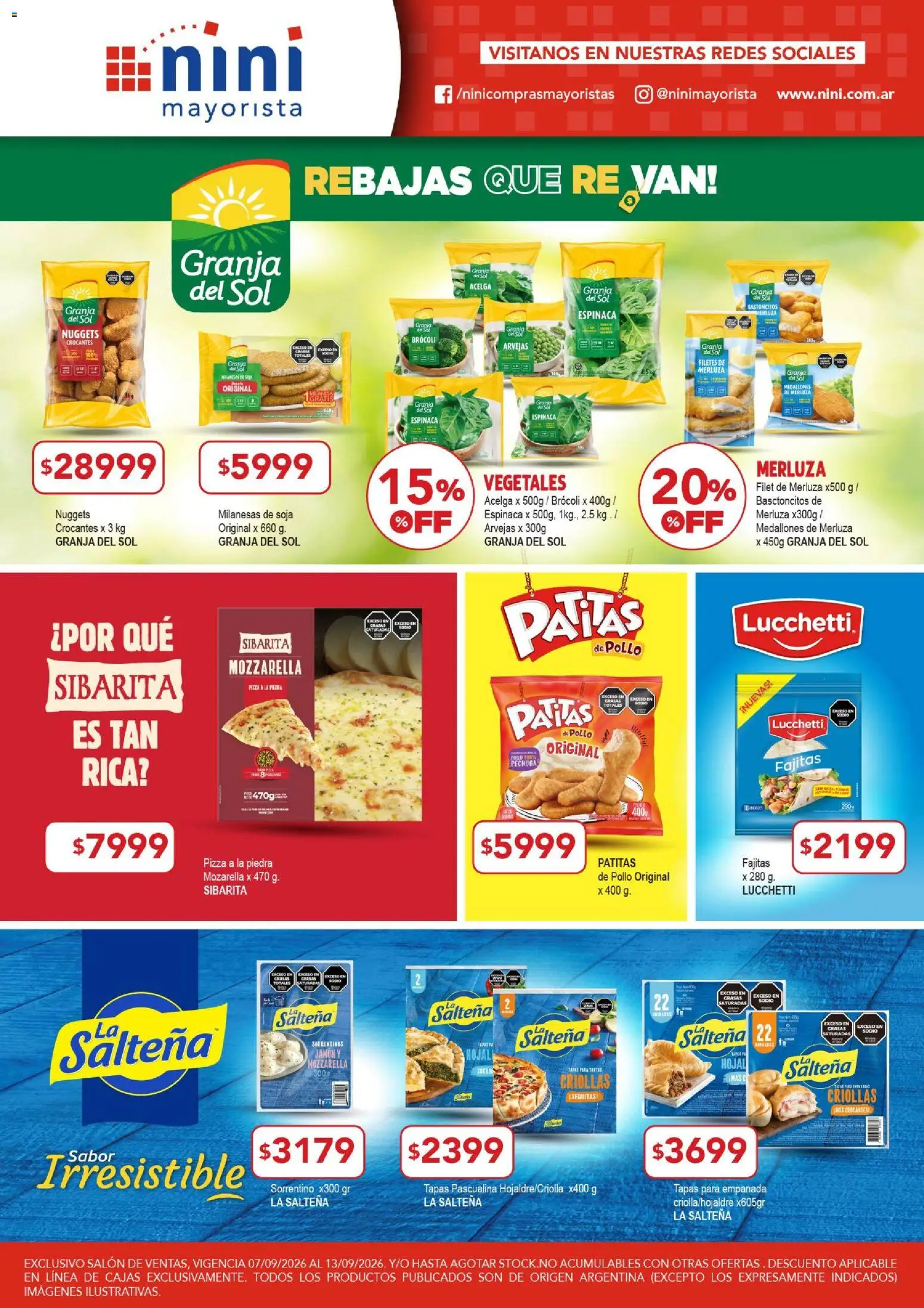 NINI Mayorista catálogo │ válido desde el 07/09/2026 | Página: 45 | Productos: Milanesas, Jamón, Pizza, Espinaca
