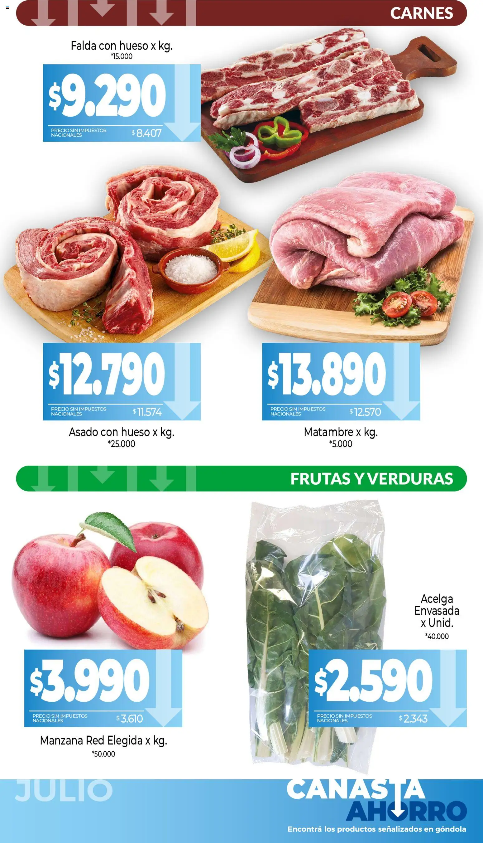 La Anonima catálogo │ válido desde el 01/07/2026 | Página: 2 | Productos: Falda, Acelga, Manzana, Canasta