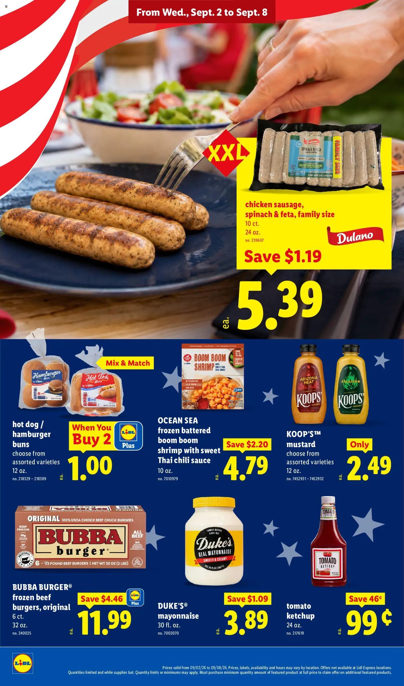 Lidl Weekly Ad - valid from 09/02/2026 | Page: 12 | Products: Shrimp, Hamburger, Mustard, Sauce