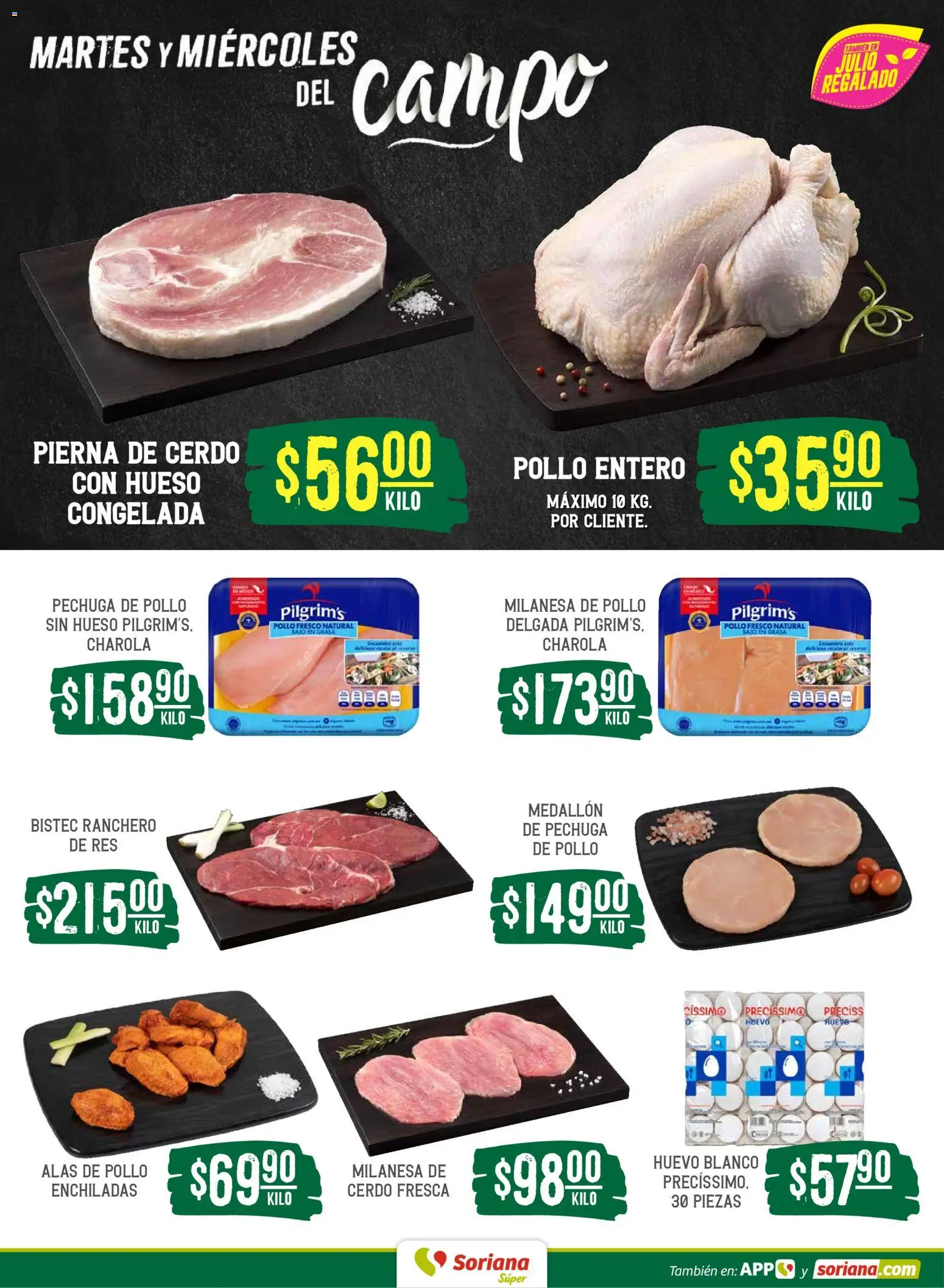 Nuevas ofertas de Soriana válidas en toda la República Mexicana desde el 16.06.2026. ¡Encuentra las mejores ofertas en Soriana Martes y Miércoles del Campo Súper: Ags, Nay, Jal, Qro, Col, Mich, Gto, Hgo, Tlax, Mor, Pue, Gro, Oax, Edo. de Mex, Vall! | Página: 4 | Productos: Pollo, Huevo, Cerdo, Res